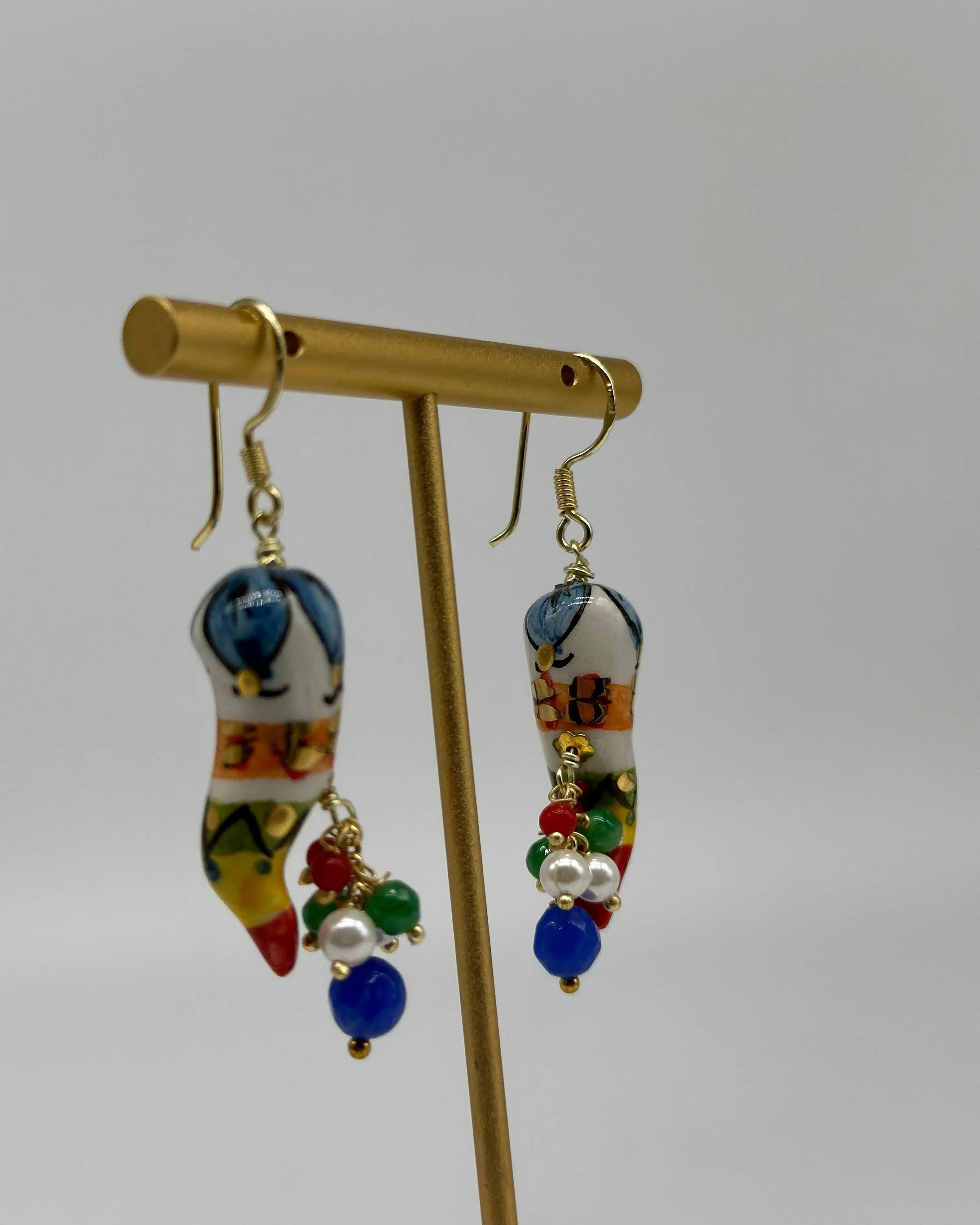 Orecchini Artigianali Corno Portafortuna in Ceramica di Caltagirone V.1 DD CERAMICHE SICILIANE