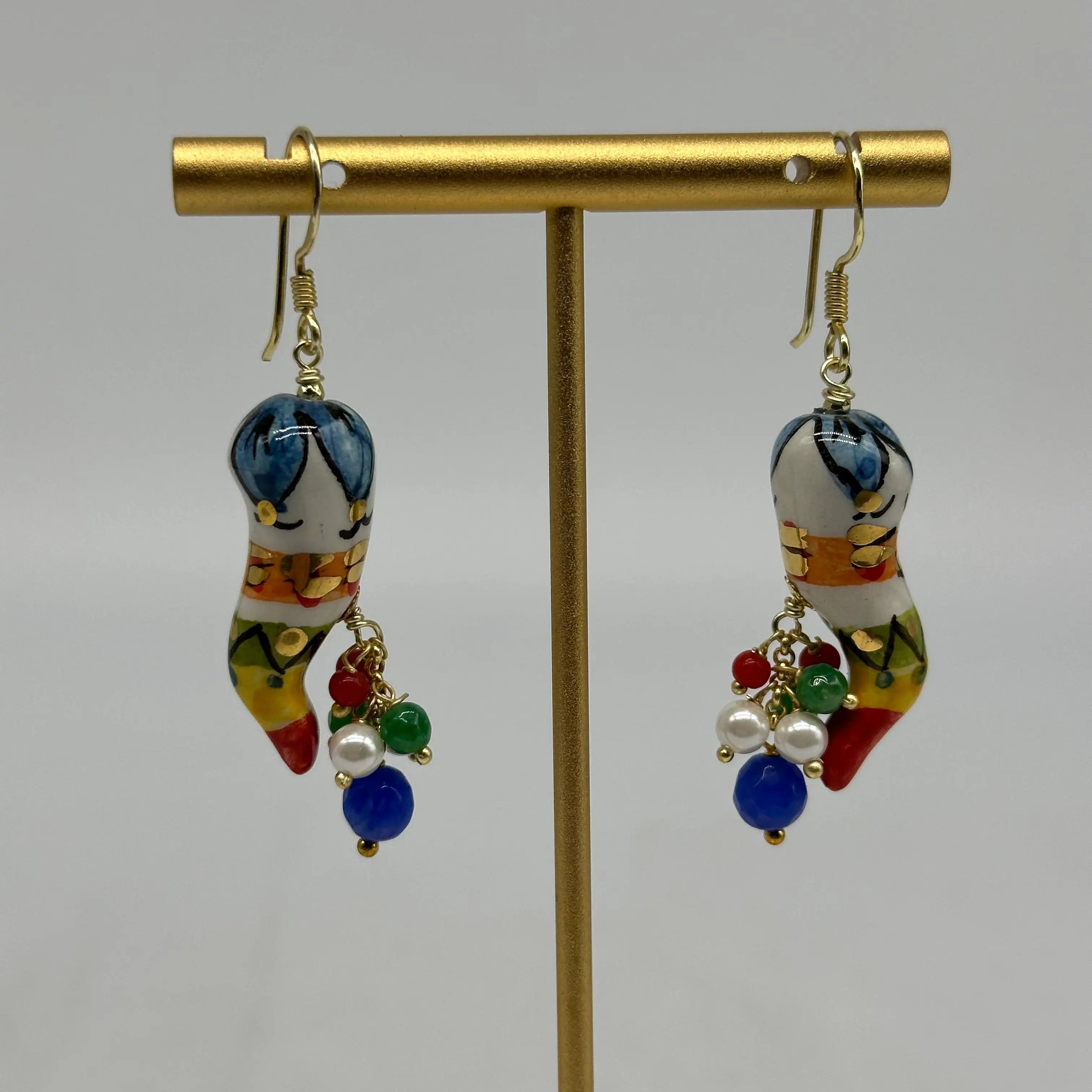 Orecchini Artigianali Corno Portafortuna in Ceramica di Caltagirone V.1 DD CERAMICHE SICILIANE