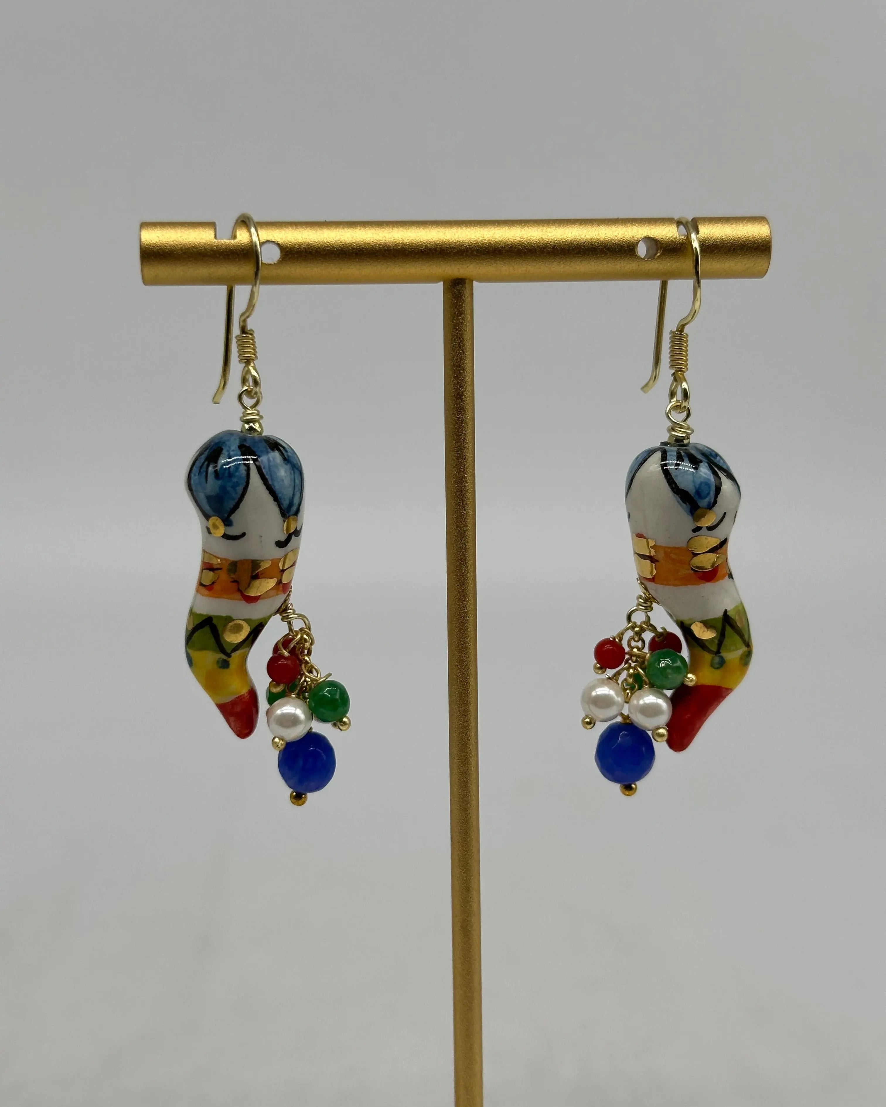 Orecchini Artigianali Corno Portafortuna in Ceramica di Caltagirone V.1 DD CERAMICHE SICILIANE