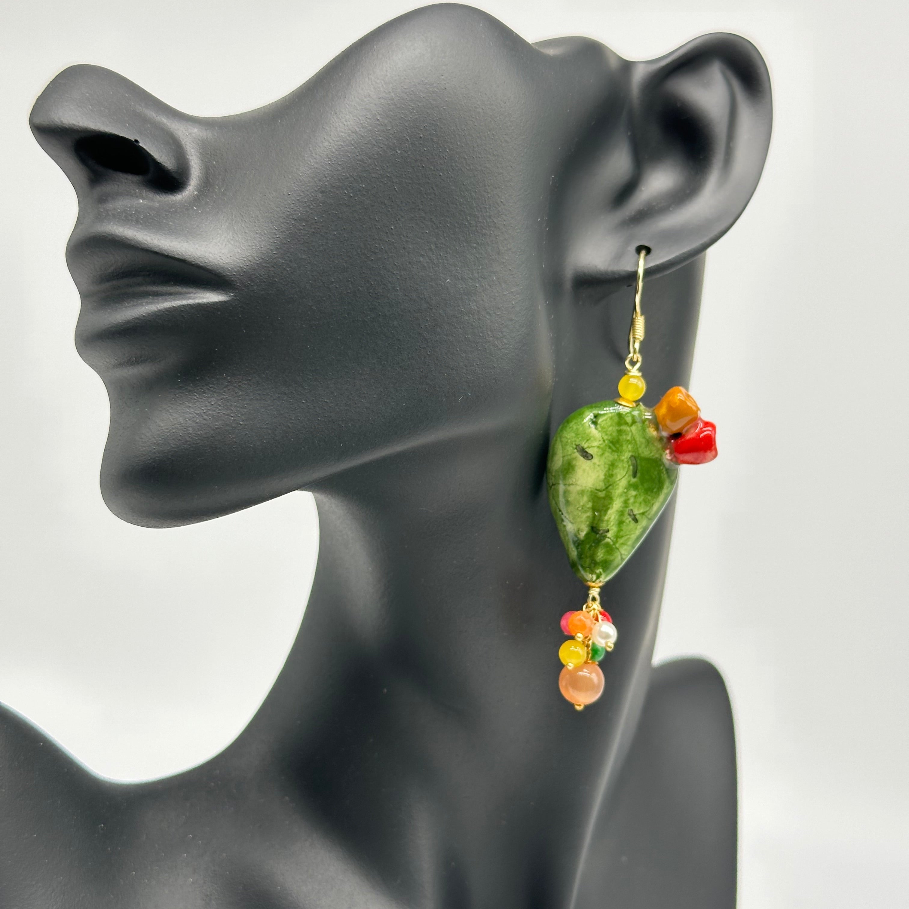 Orecchini Artigianali Fichi d’India in Ceramica di Caltagirone pietre varie V.2 - ORECCHINI