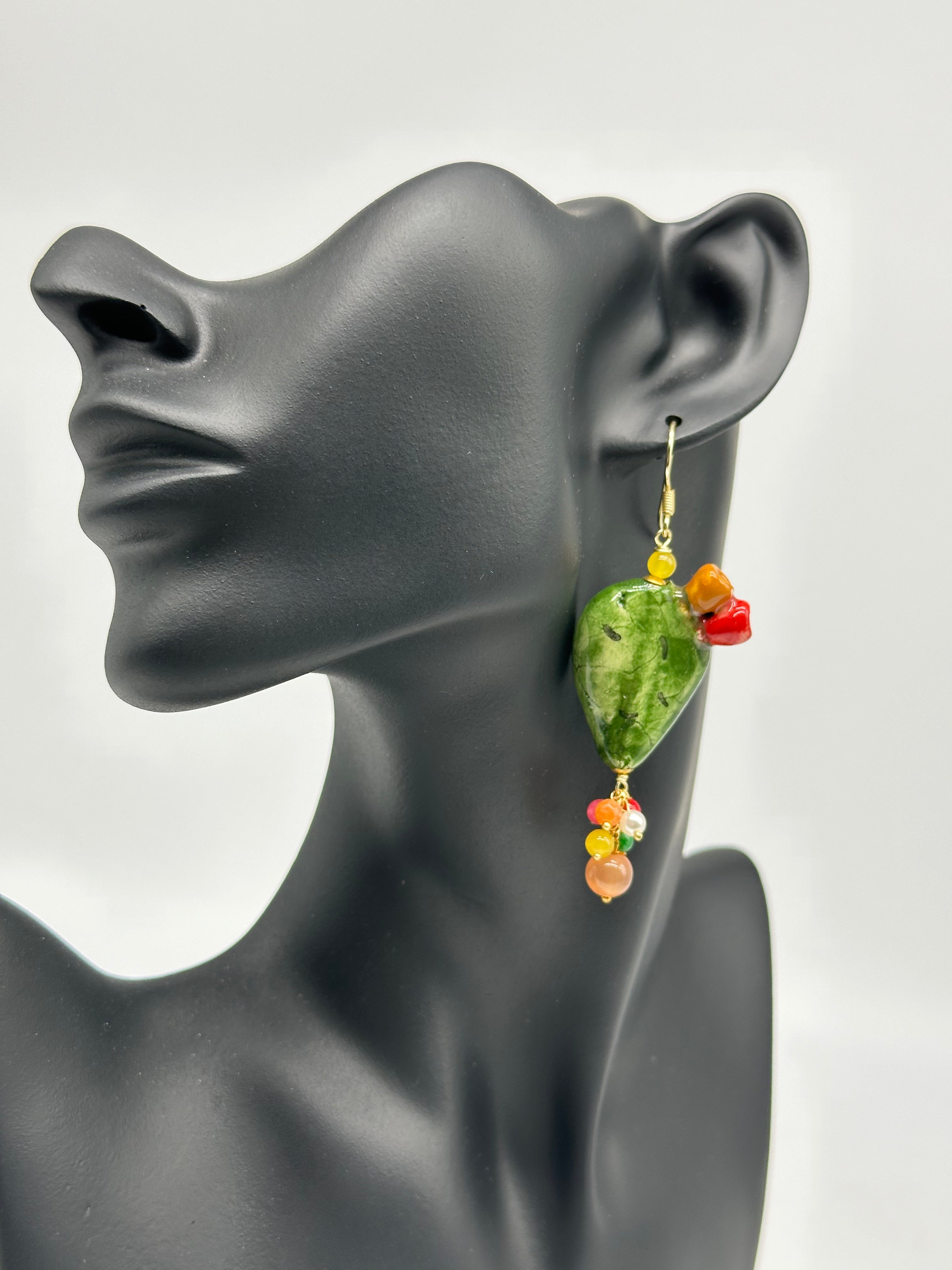 Orecchini Artigianali Fichi d’India in Ceramica di Caltagirone pietre varie V.2 - ORECCHINI