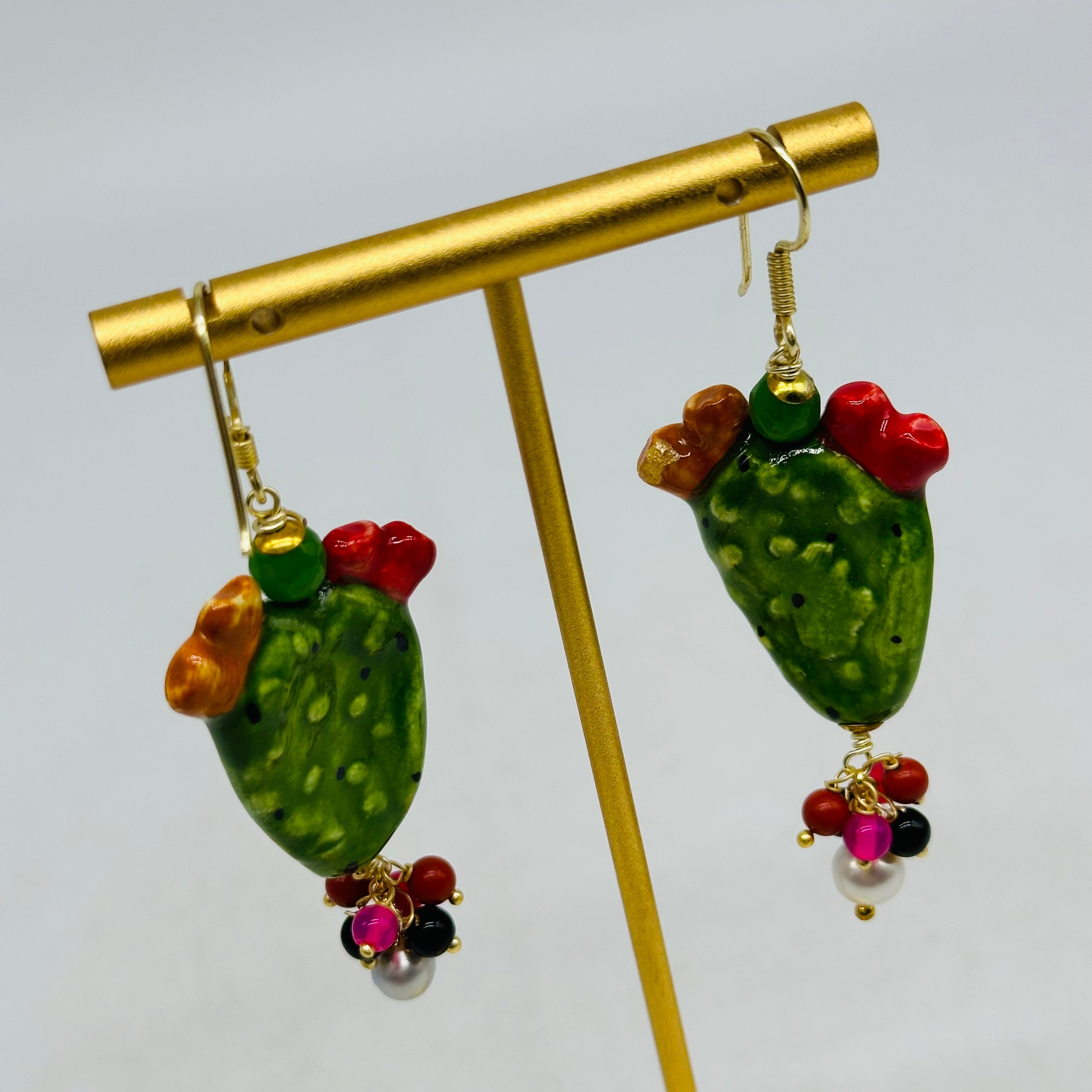 Orecchini Artigianali Fichi d’India in Ceramica di Caltagirone pietre varie V.1 - ORECCHINI