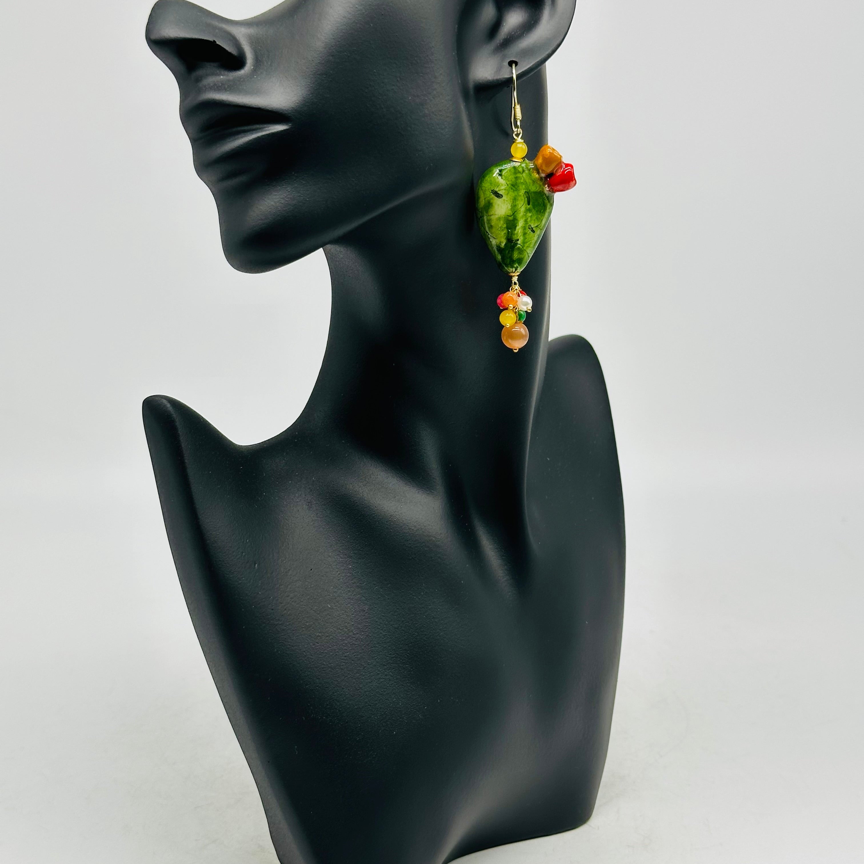 Orecchini Artigianali Fichi d’India in Ceramica di Caltagirone pietre varie V.2 - ORECCHINI