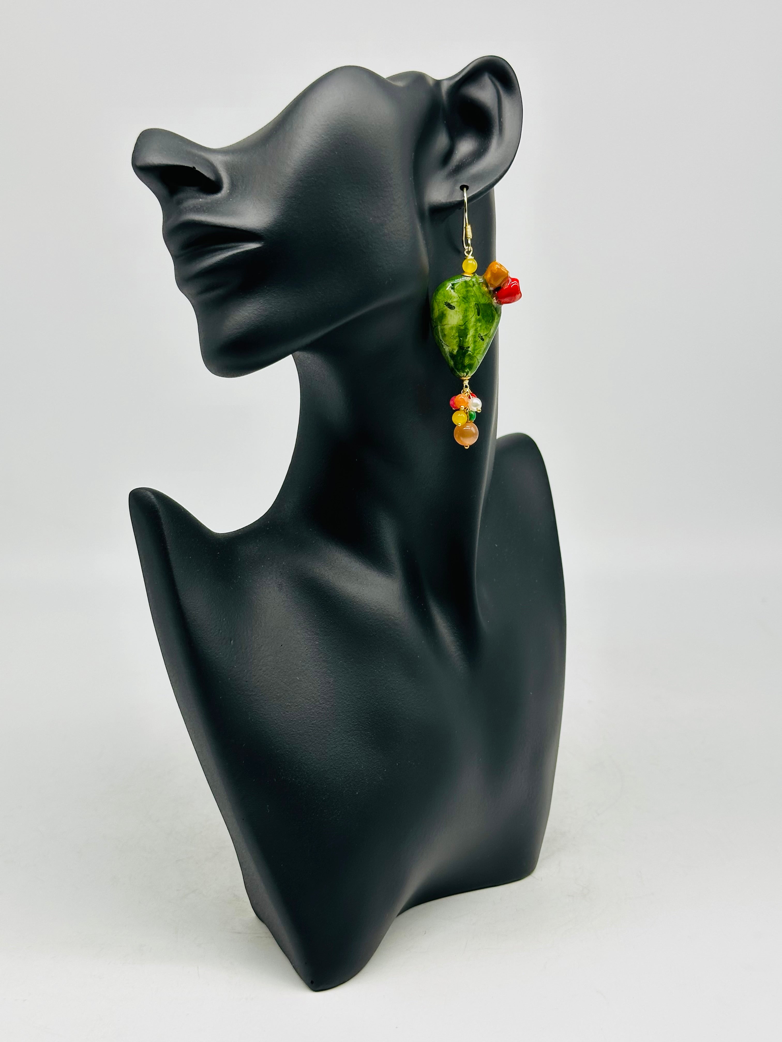 Orecchini Artigianali Fichi d’India in Ceramica di Caltagirone pietre varie V.2 - ORECCHINI