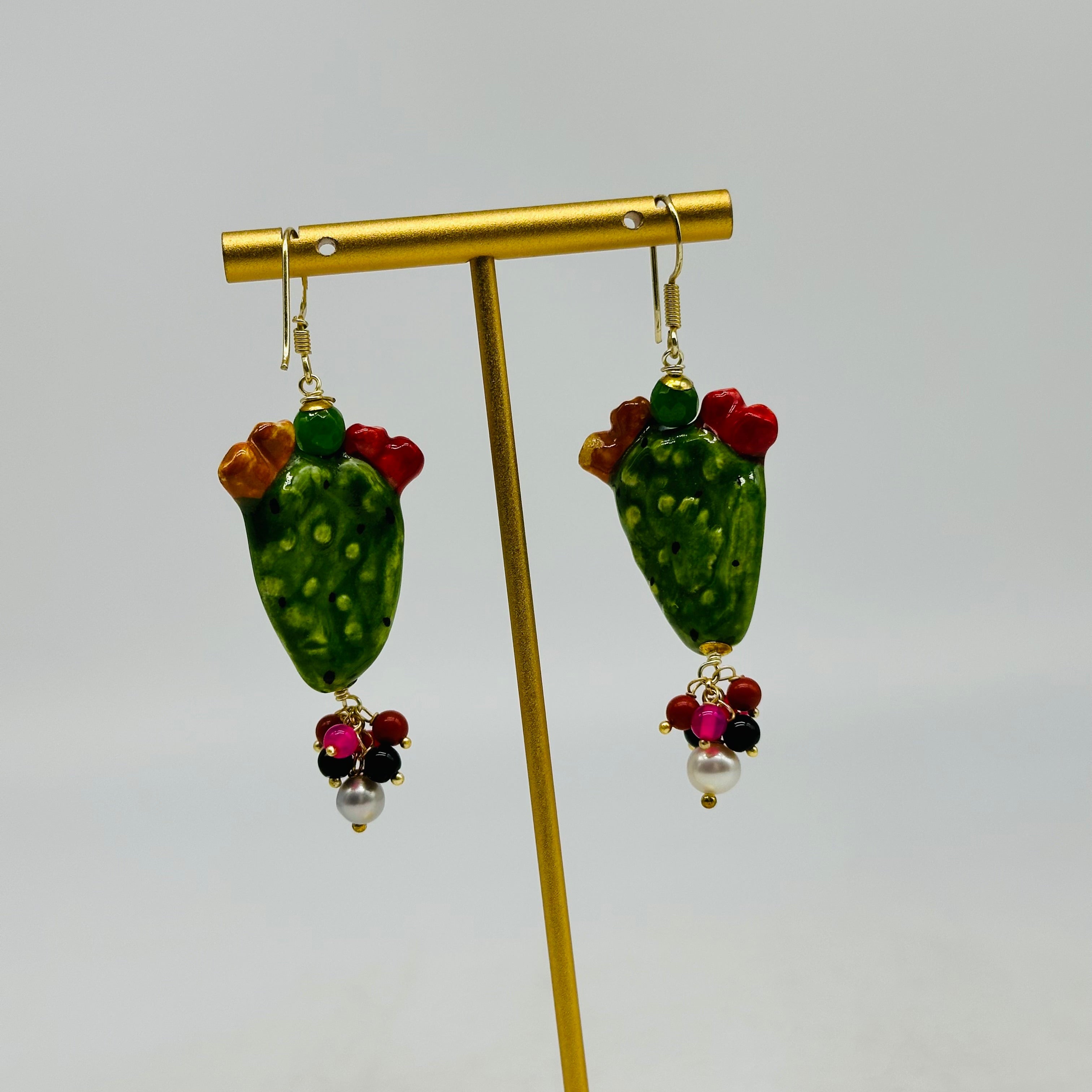 Orecchini Artigianali Fichi d’India in Ceramica di Caltagirone pietre varie V.1 - ORECCHINI