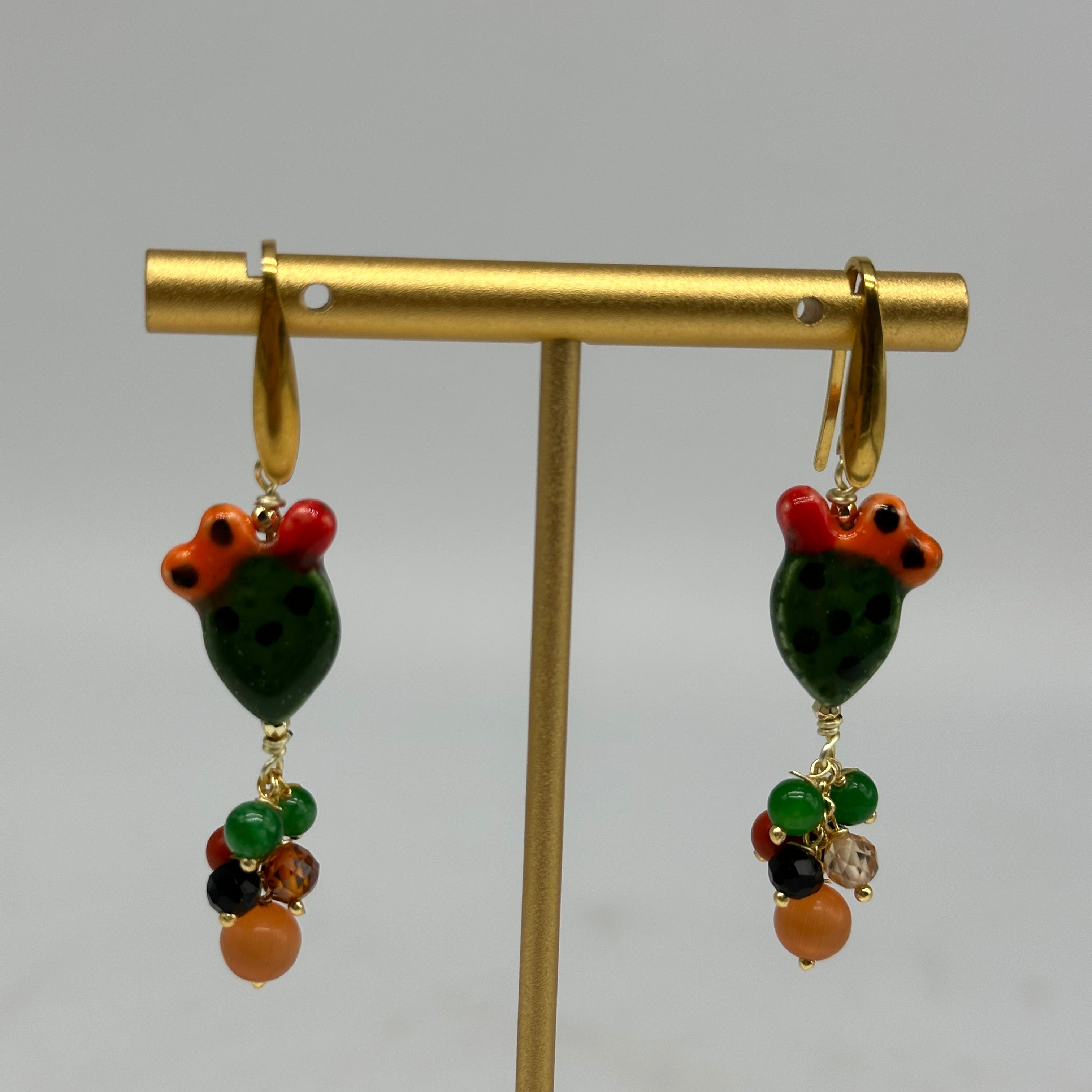 Orecchini Artigianali Fichi d’India in Ceramica di Caltagirone pietre varie V.4 - ORECCHINI