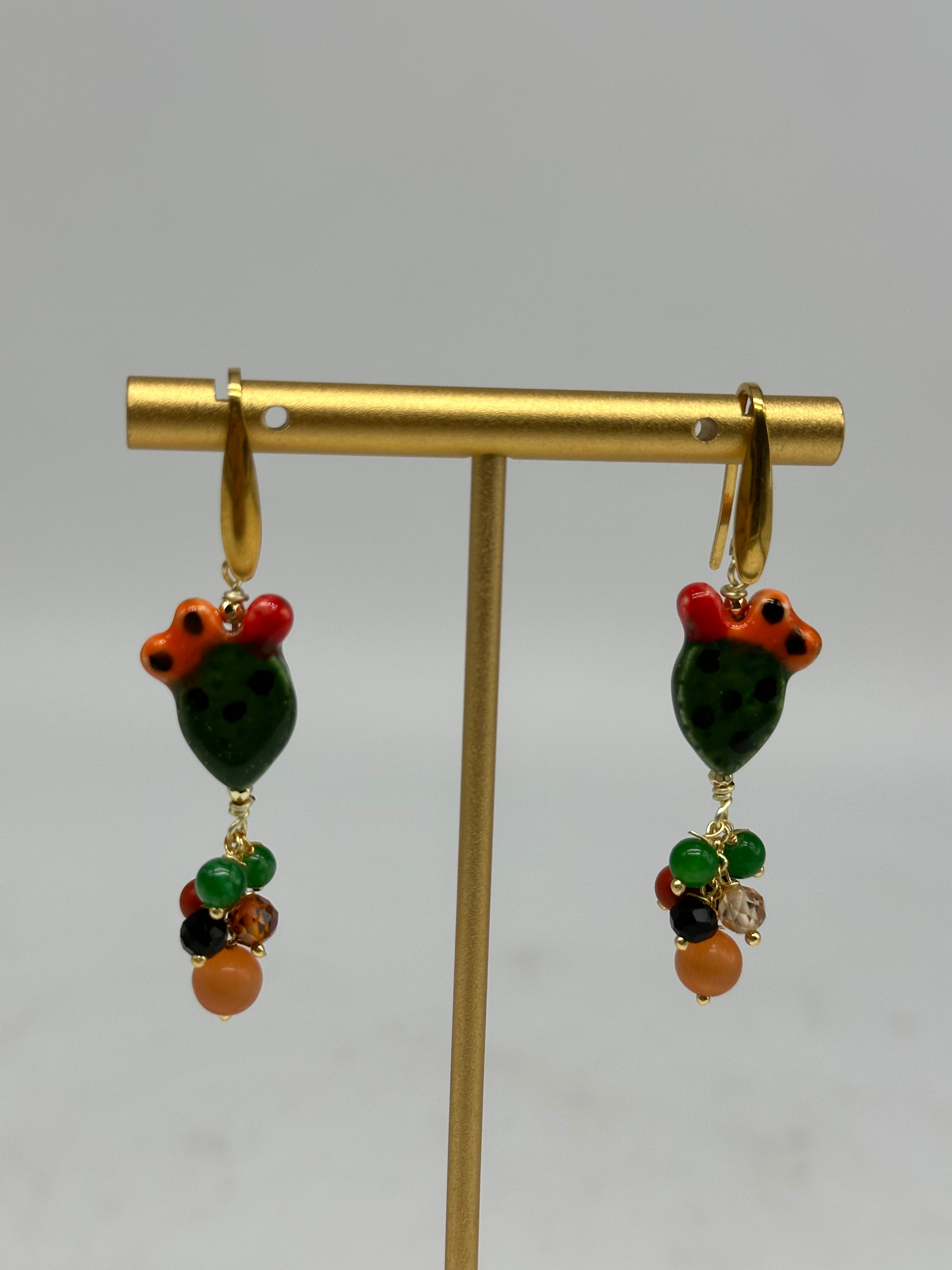 Orecchini Artigianali Fichi d’India in Ceramica di Caltagirone pietre varie V.4 - ORECCHINI