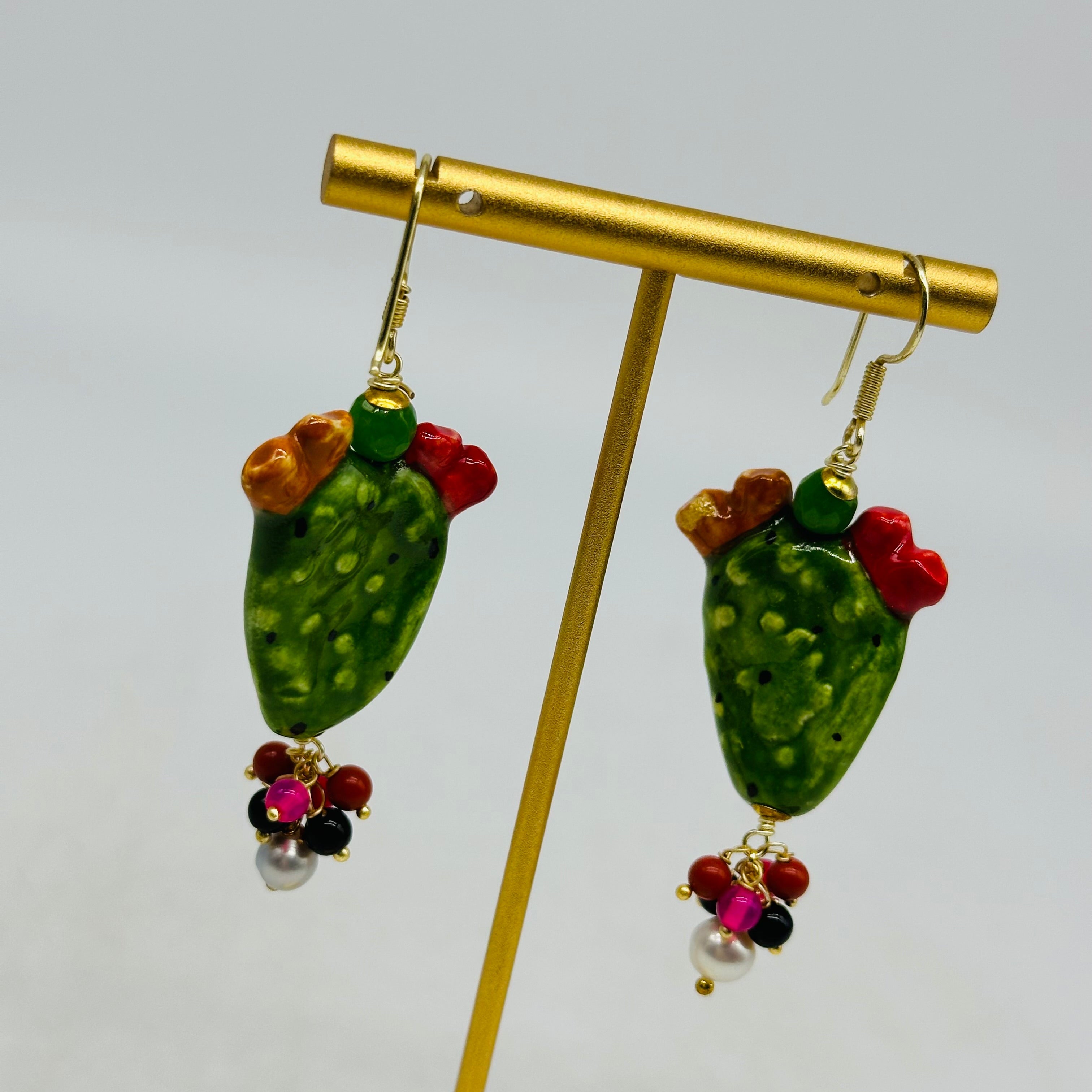 Orecchini Artigianali Fichi d’India in Ceramica di Caltagirone pietre varie V.1 - ORECCHINI