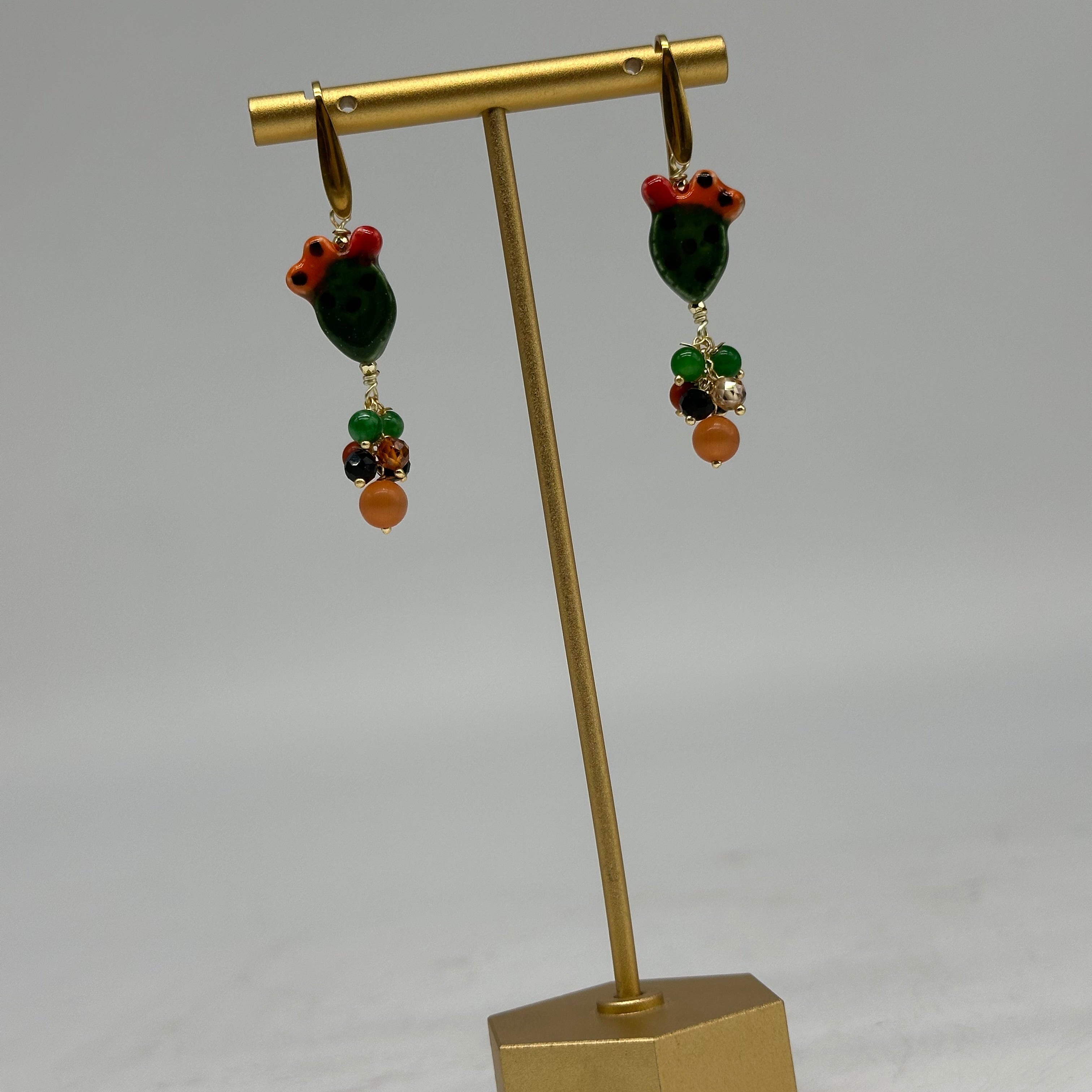 Orecchini Artigianali Fichi d’India in Ceramica di Caltagirone pietre varie V.4 - ORECCHINI