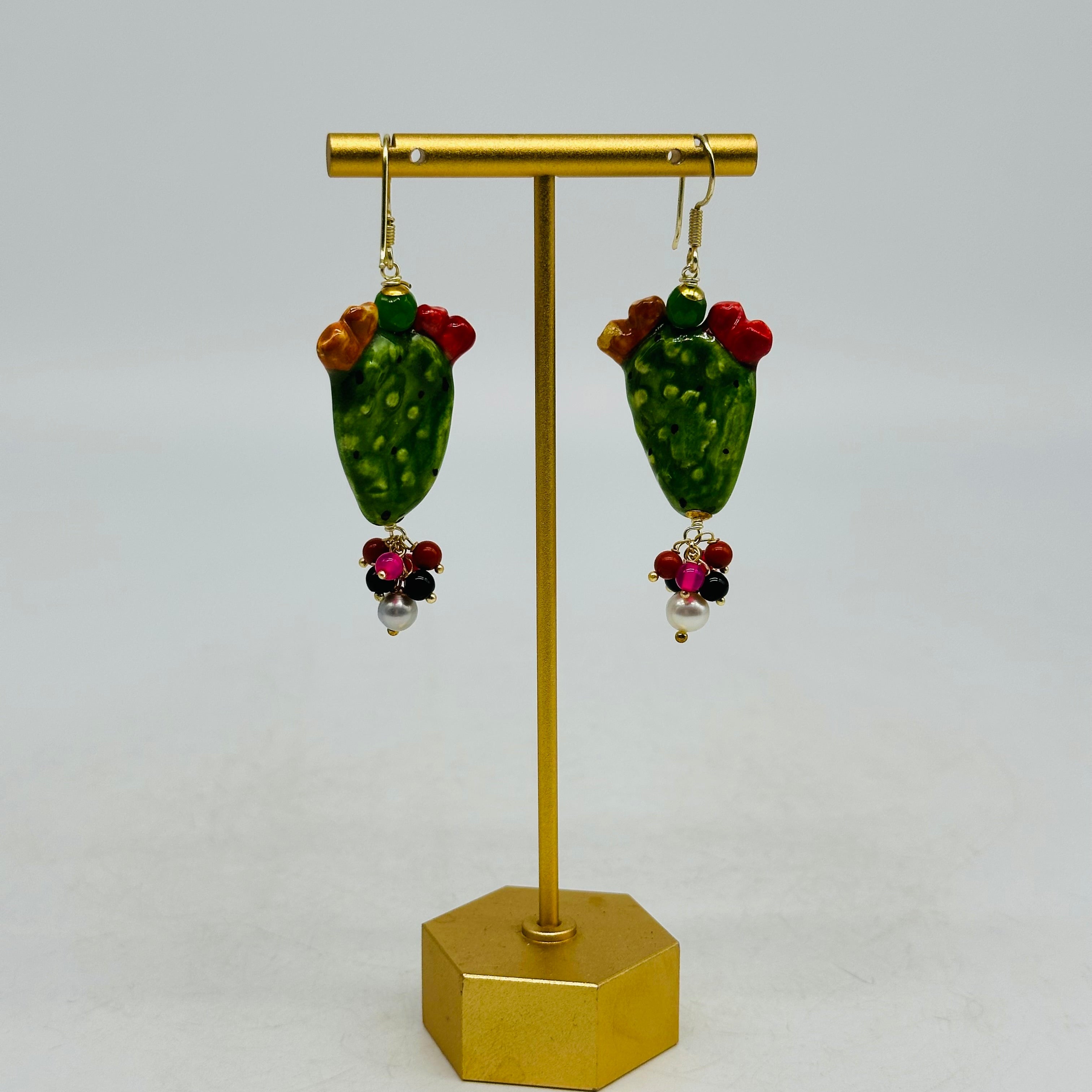 Orecchini Artigianali Fichi d’India in Ceramica di Caltagirone pietre varie V.1 - ORECCHINI