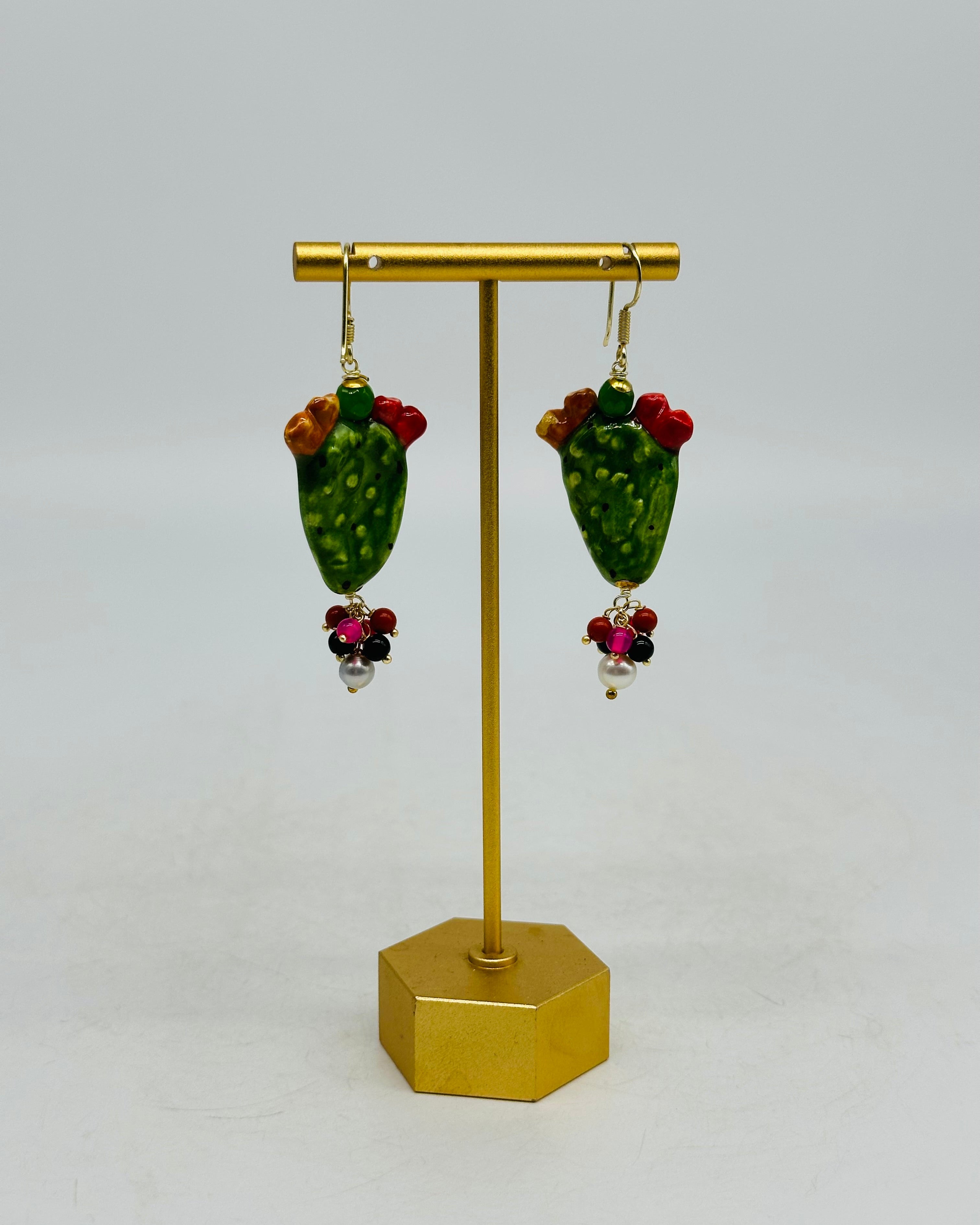 Orecchini Artigianali Fichi d’India in Ceramica di Caltagirone pietre varie V.1 - ORECCHINI