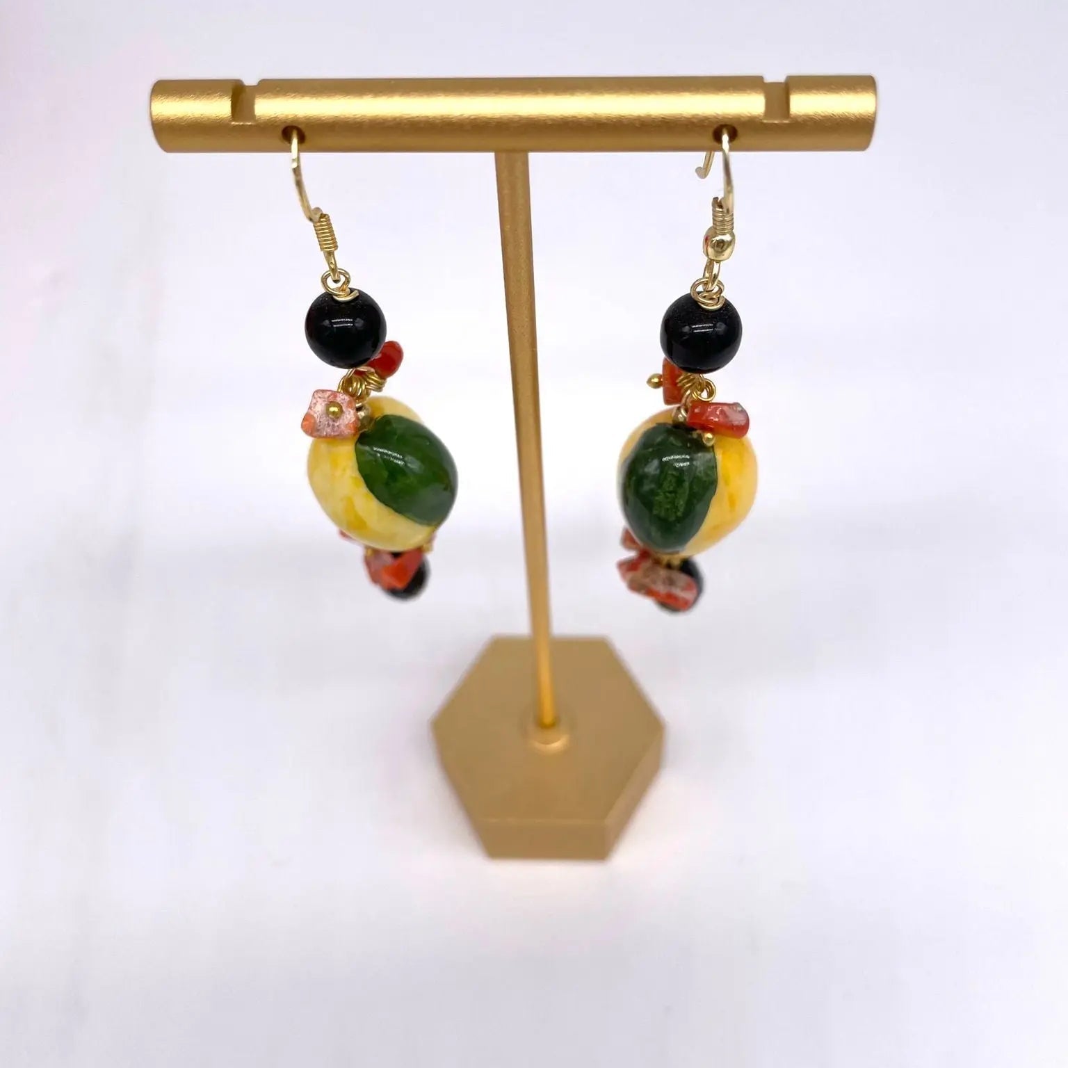 Orecchini Artigianali Limoni in Ceramica di Caltagirone, pietre e corallo - DD CERAMICHE SICILIANE