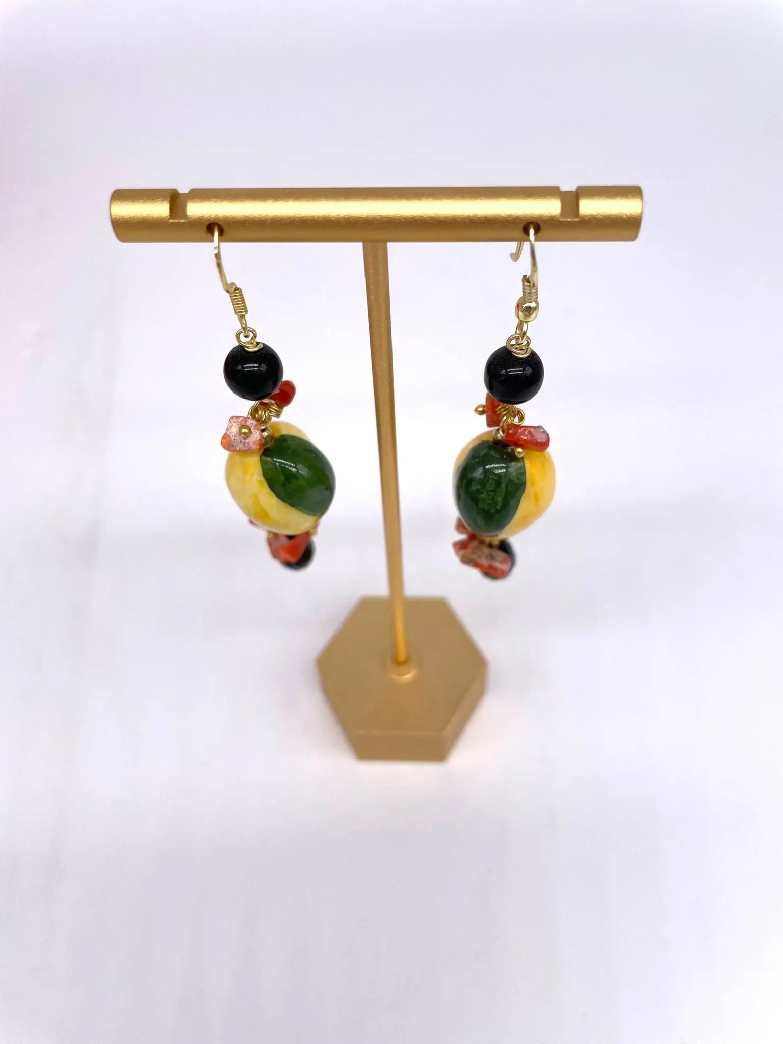 Orecchini Artigianali Limoni in Ceramica di Caltagirone, pietre e corallo - DD CERAMICHE SICILIANE