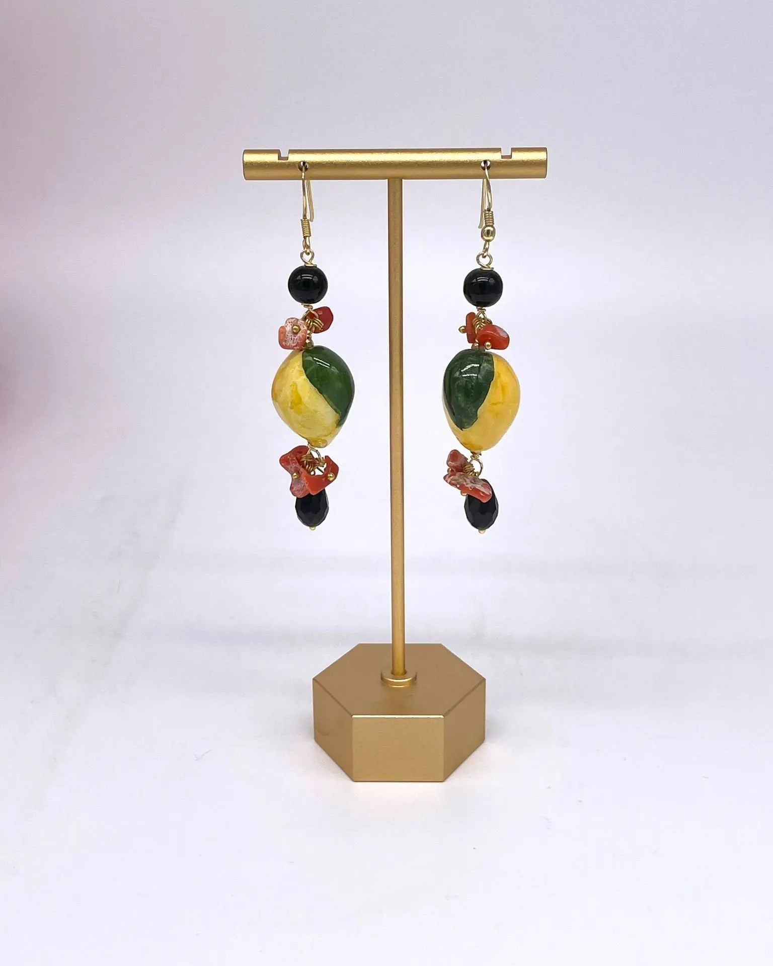 Orecchini Artigianali Limoni in Ceramica di Caltagirone, pietre e corallo - DD CERAMICHE SICILIANE
