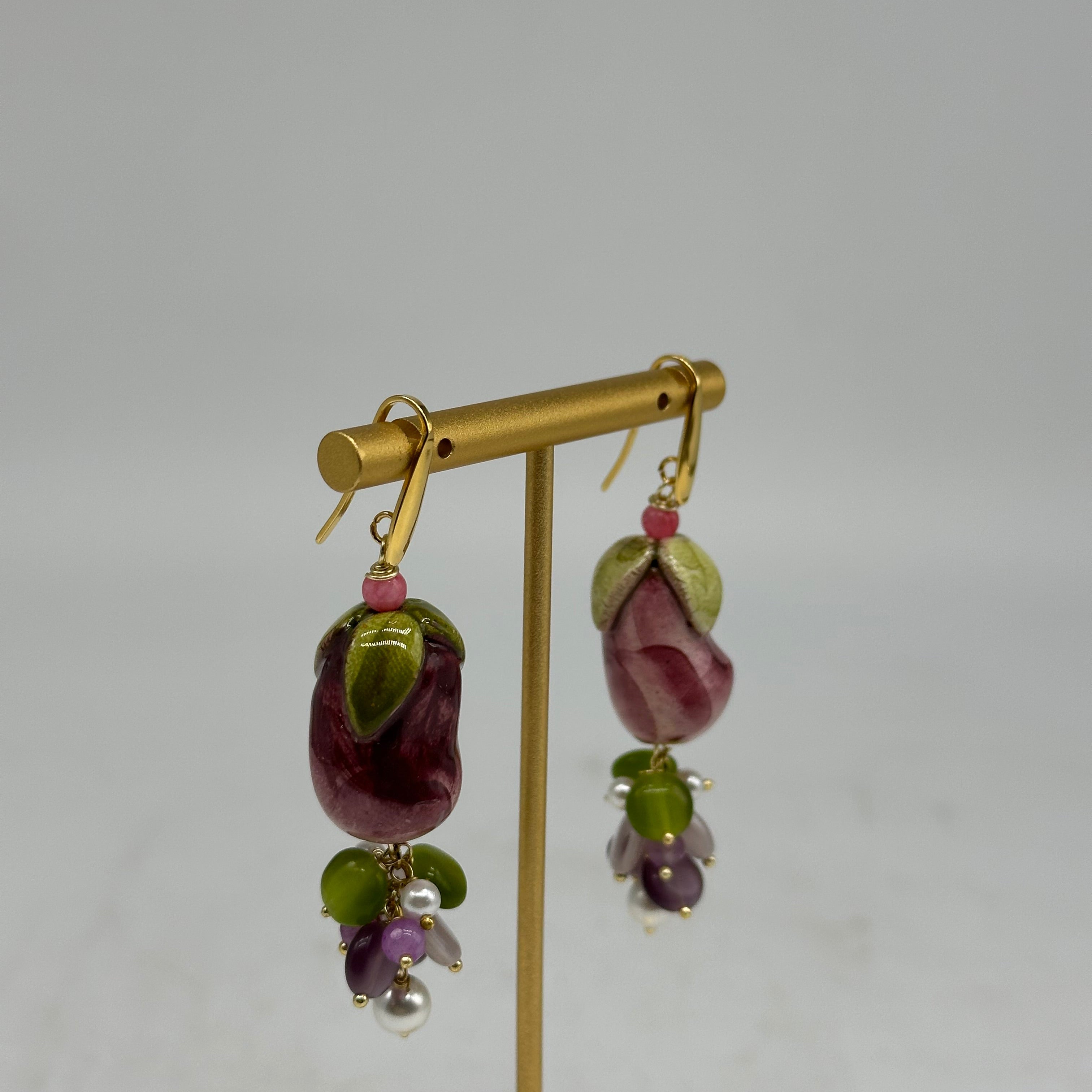 Orecchini Artigianali Melanzane Ceramica di Caltagirone pietre varie - ORECCHINI