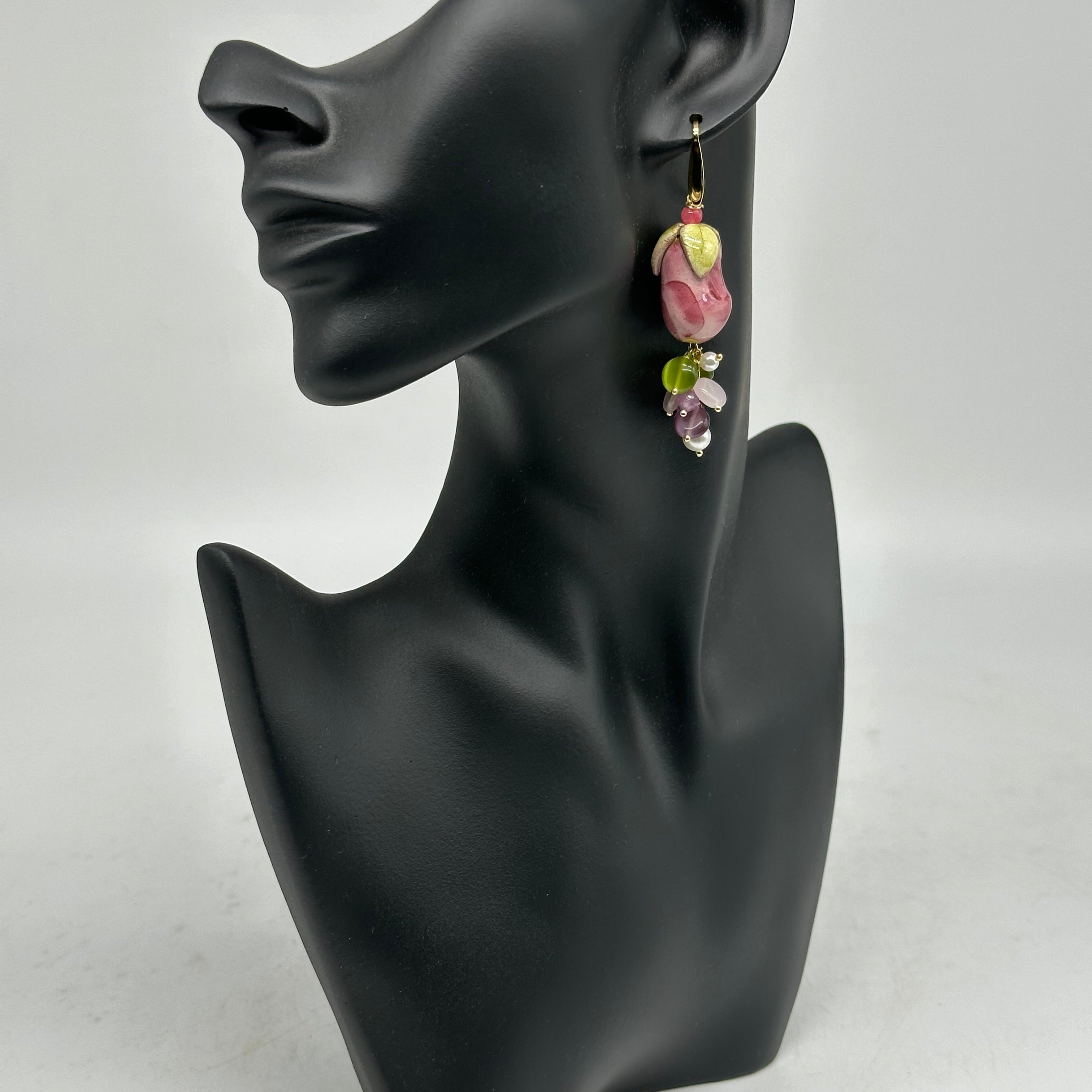 Orecchini Artigianali Melanzane Ceramica di Caltagirone pietre varie - ORECCHINI