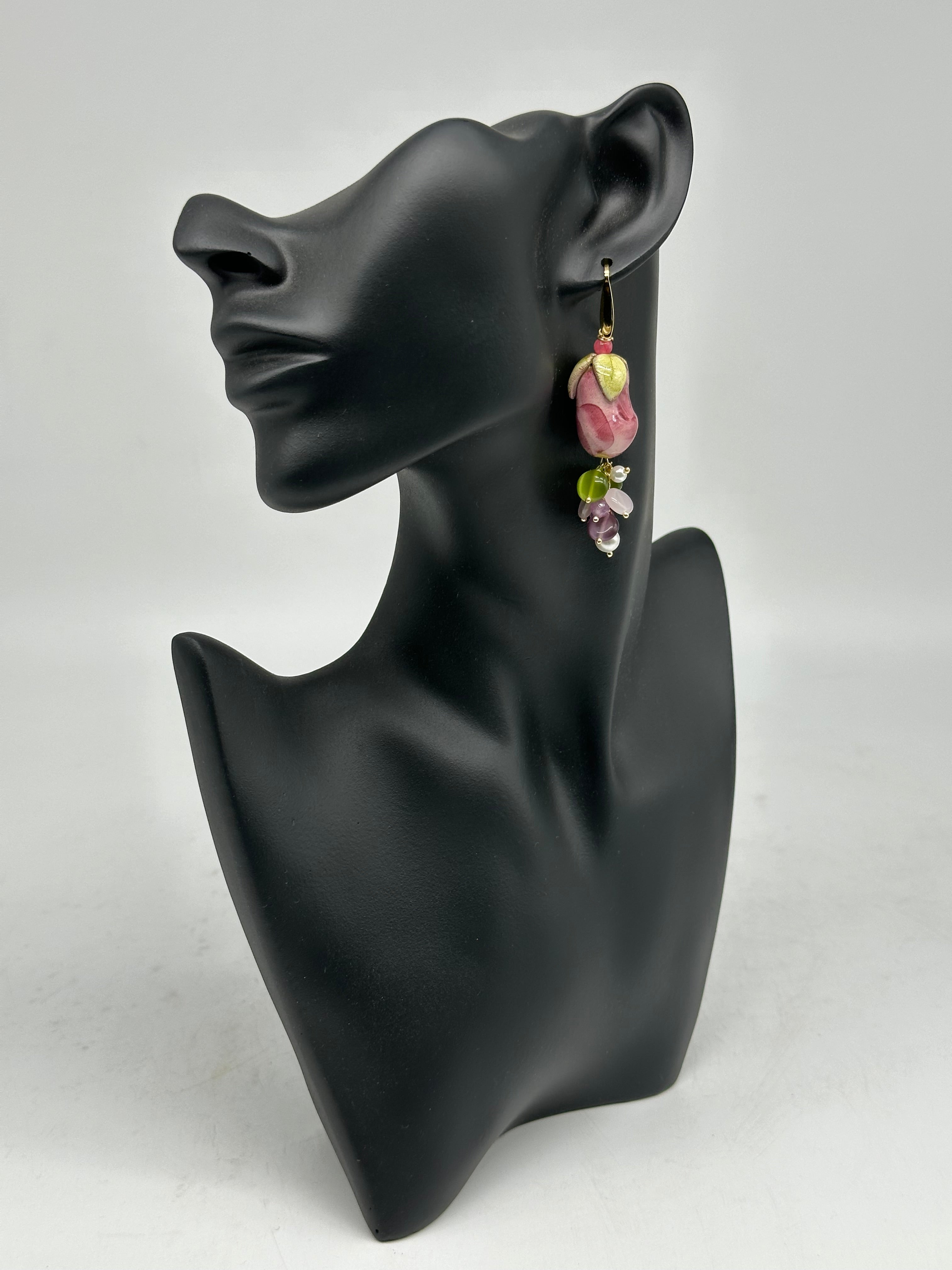 Orecchini Artigianali Melanzane Ceramica di Caltagirone pietre varie - ORECCHINI