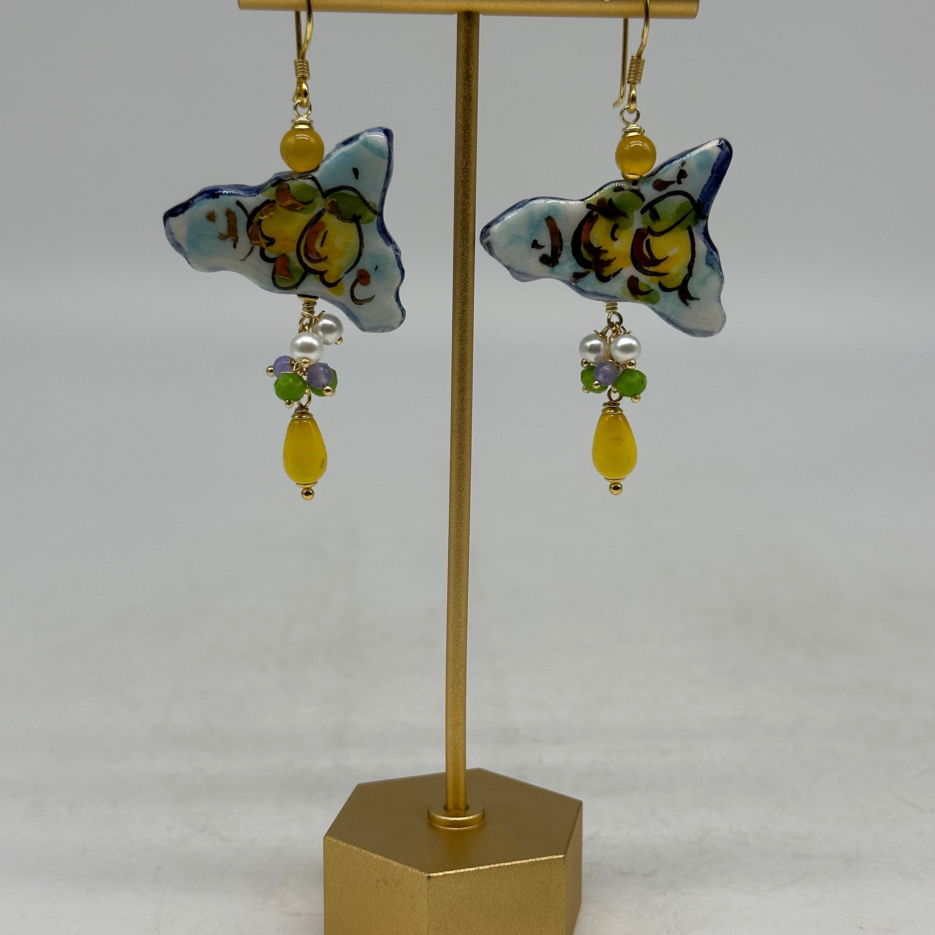Orecchini Artigianali Sicilia Celeste Ceramica di Caltagirone - BIJOUX
