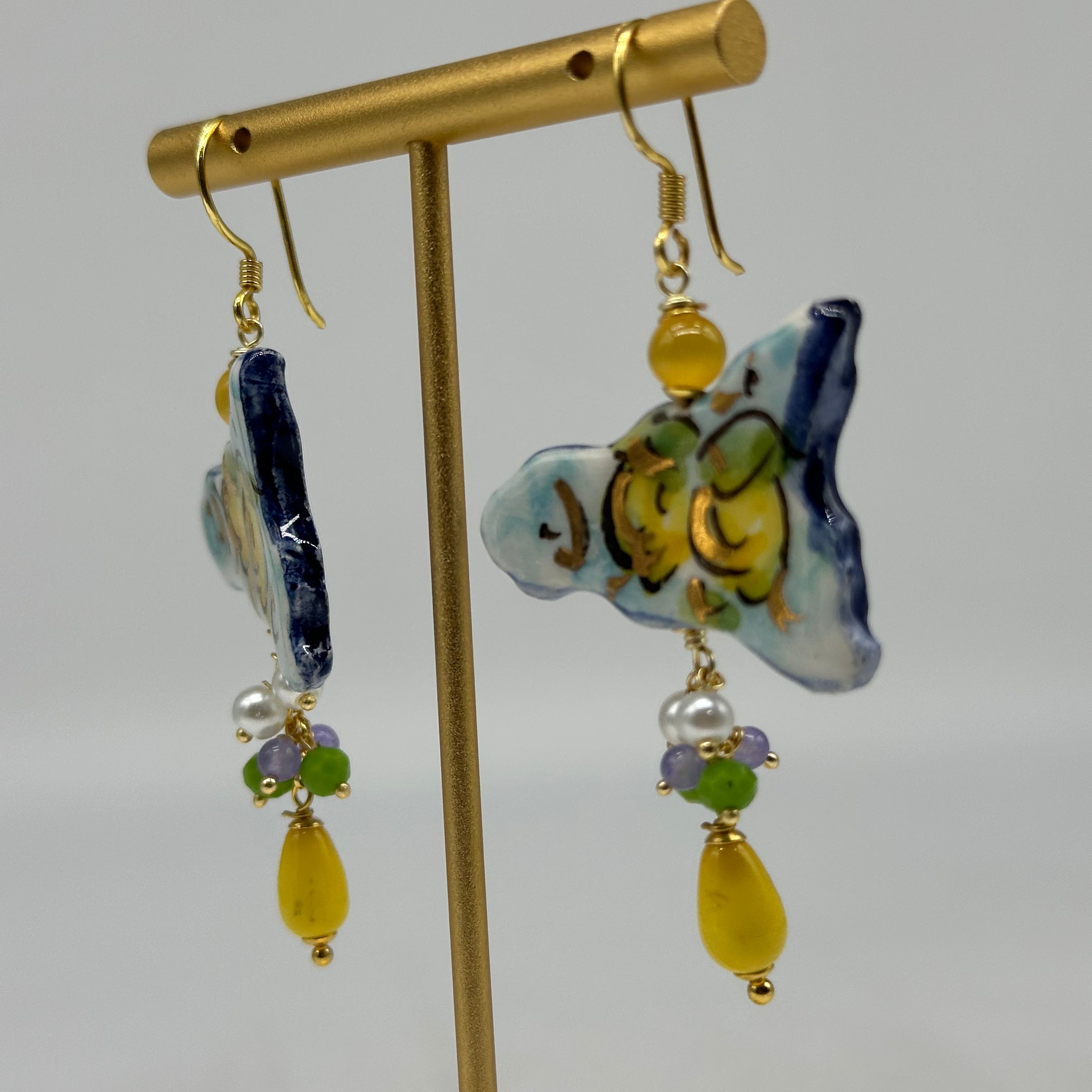 Orecchini Artigianali Sicilia Celeste Ceramica di Caltagirone - BIJOUX