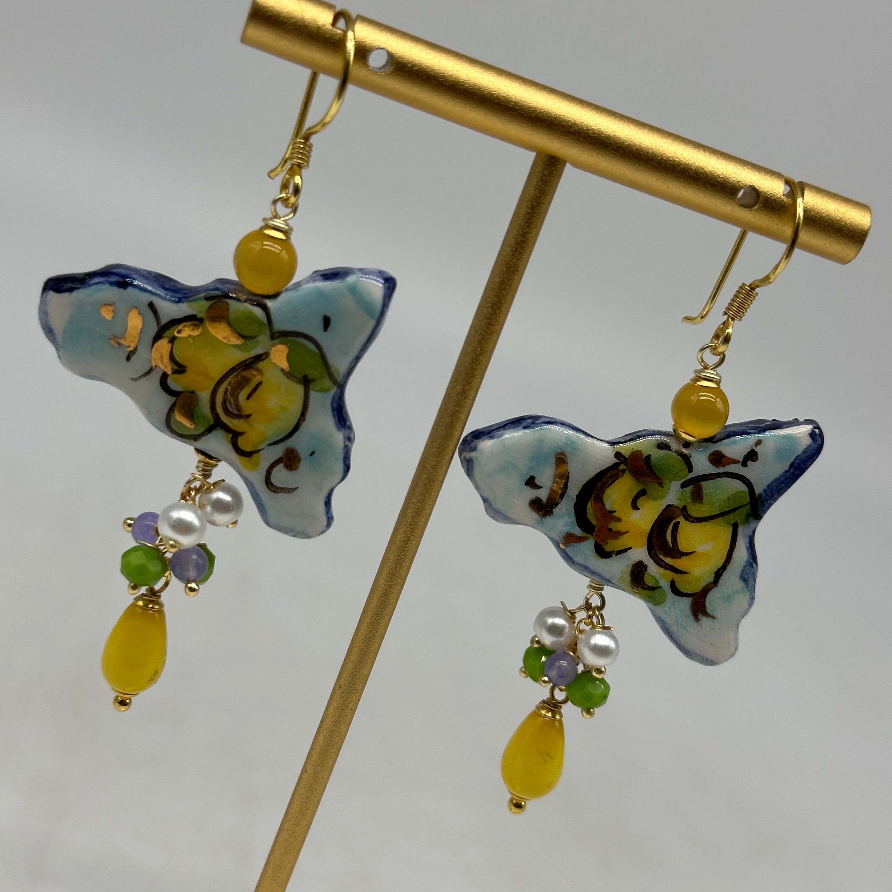Orecchini Artigianali Sicilia Celeste Ceramica di Caltagirone - BIJOUX