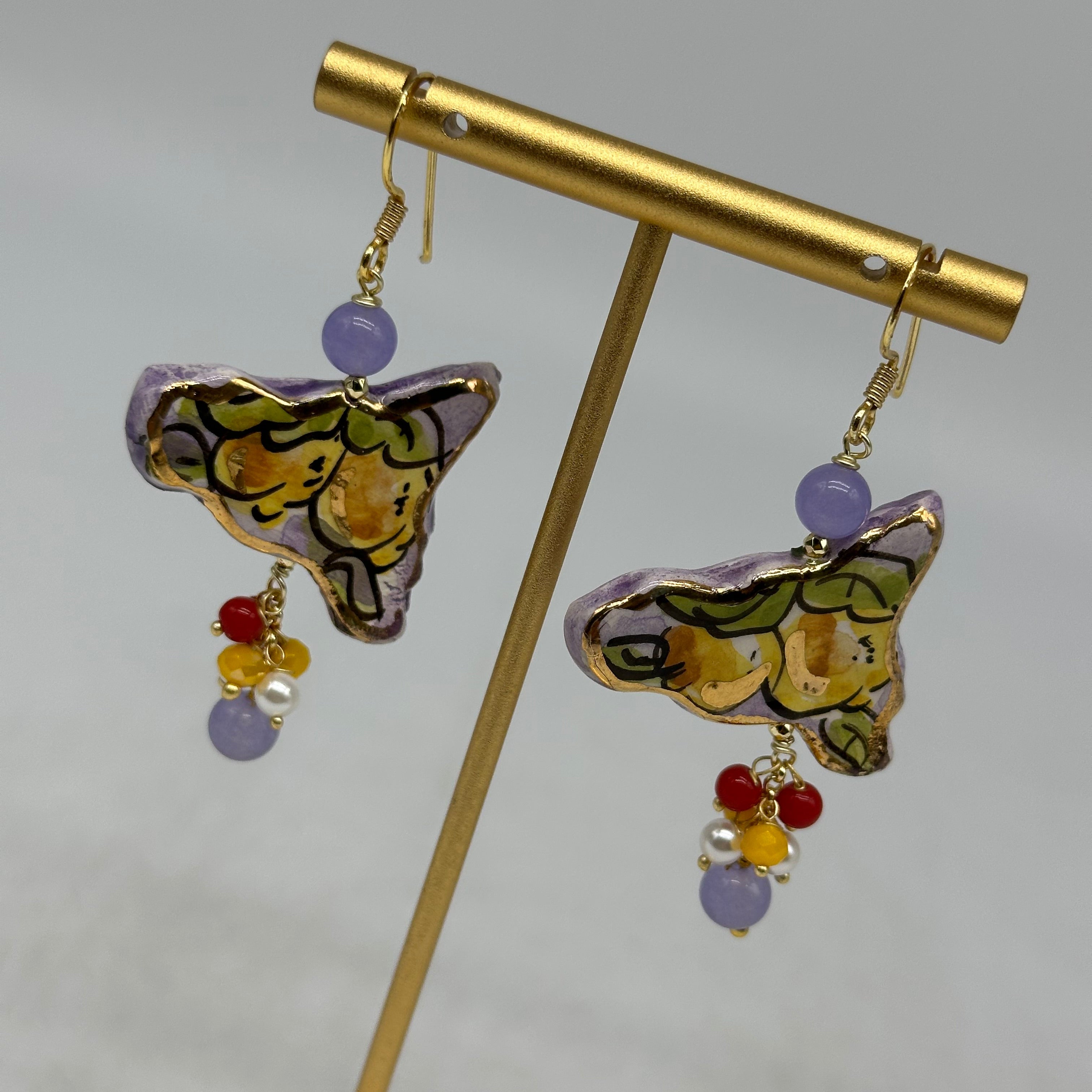 Orecchini Artigianali Sicilia Viola Ceramica di Caltagirone - BIJOUX