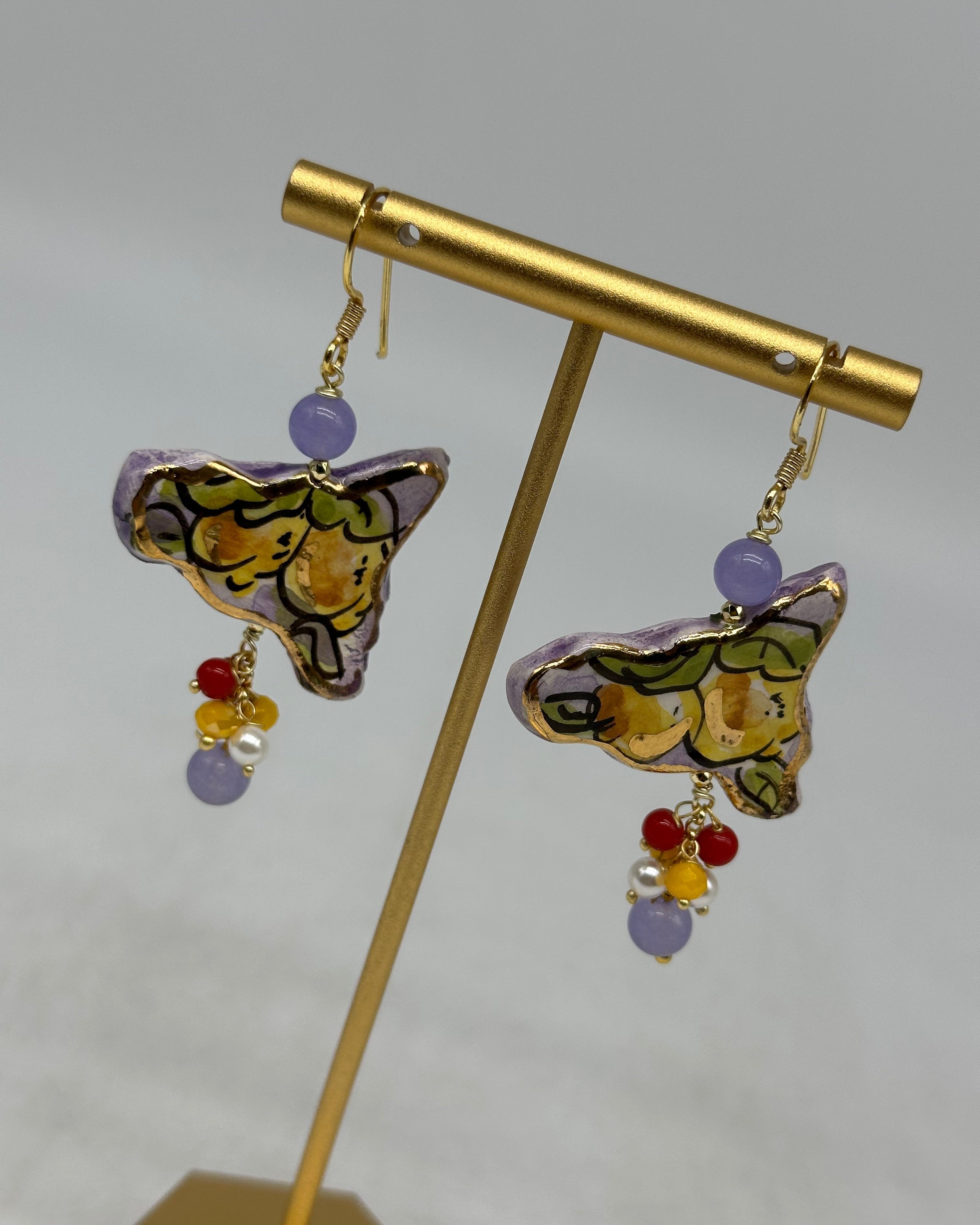Orecchini Artigianali Sicilia Viola Ceramica di Caltagirone - BIJOUX