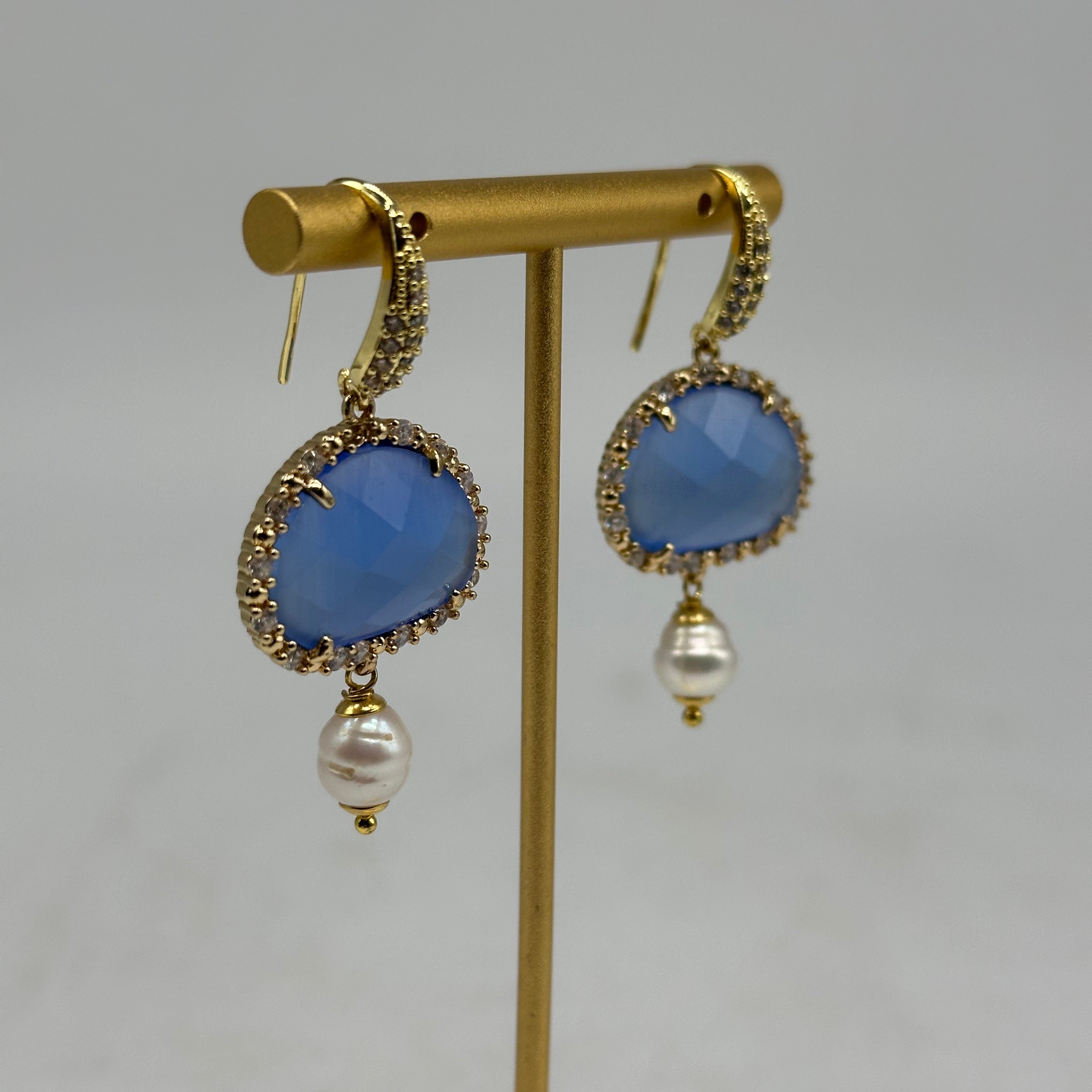 Orecchini Artigianali Smeraldi Blu Pietra e Brillantini - ORECCHINI