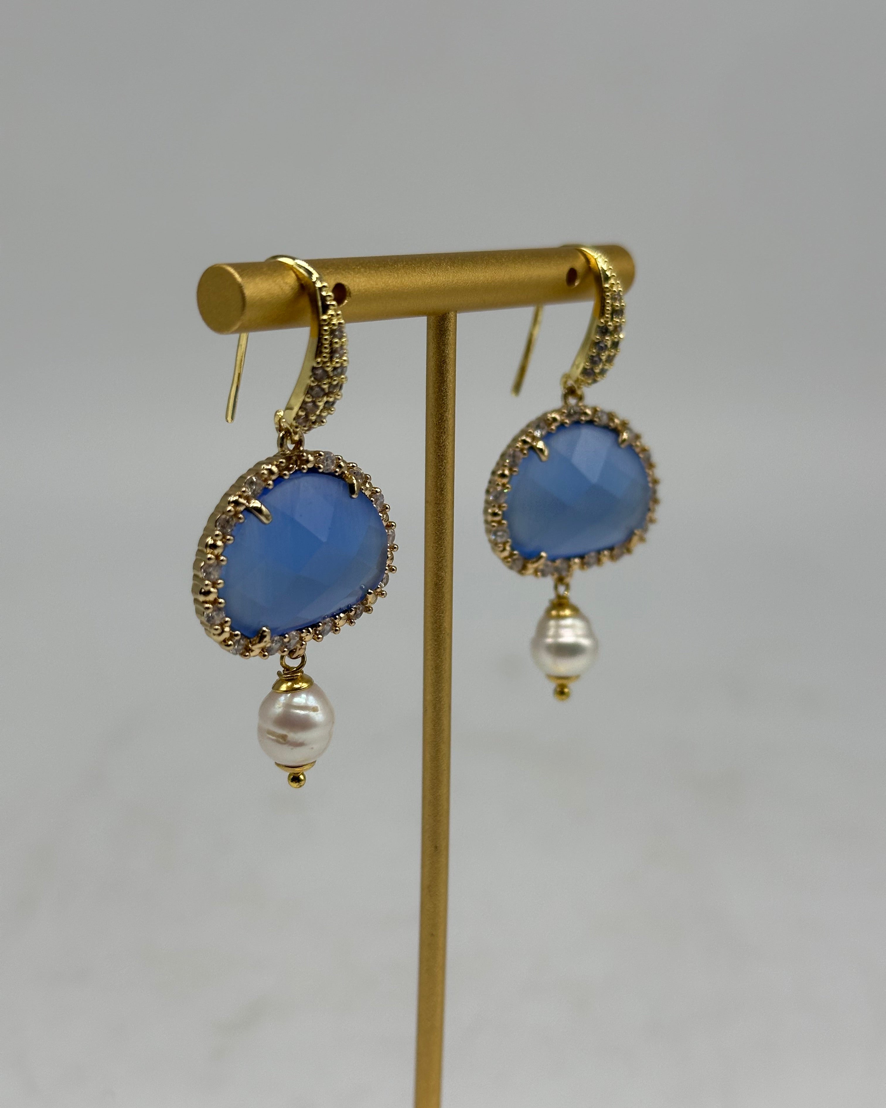 Orecchini Artigianali Smeraldi Blu Pietra e Brillantini - ORECCHINI