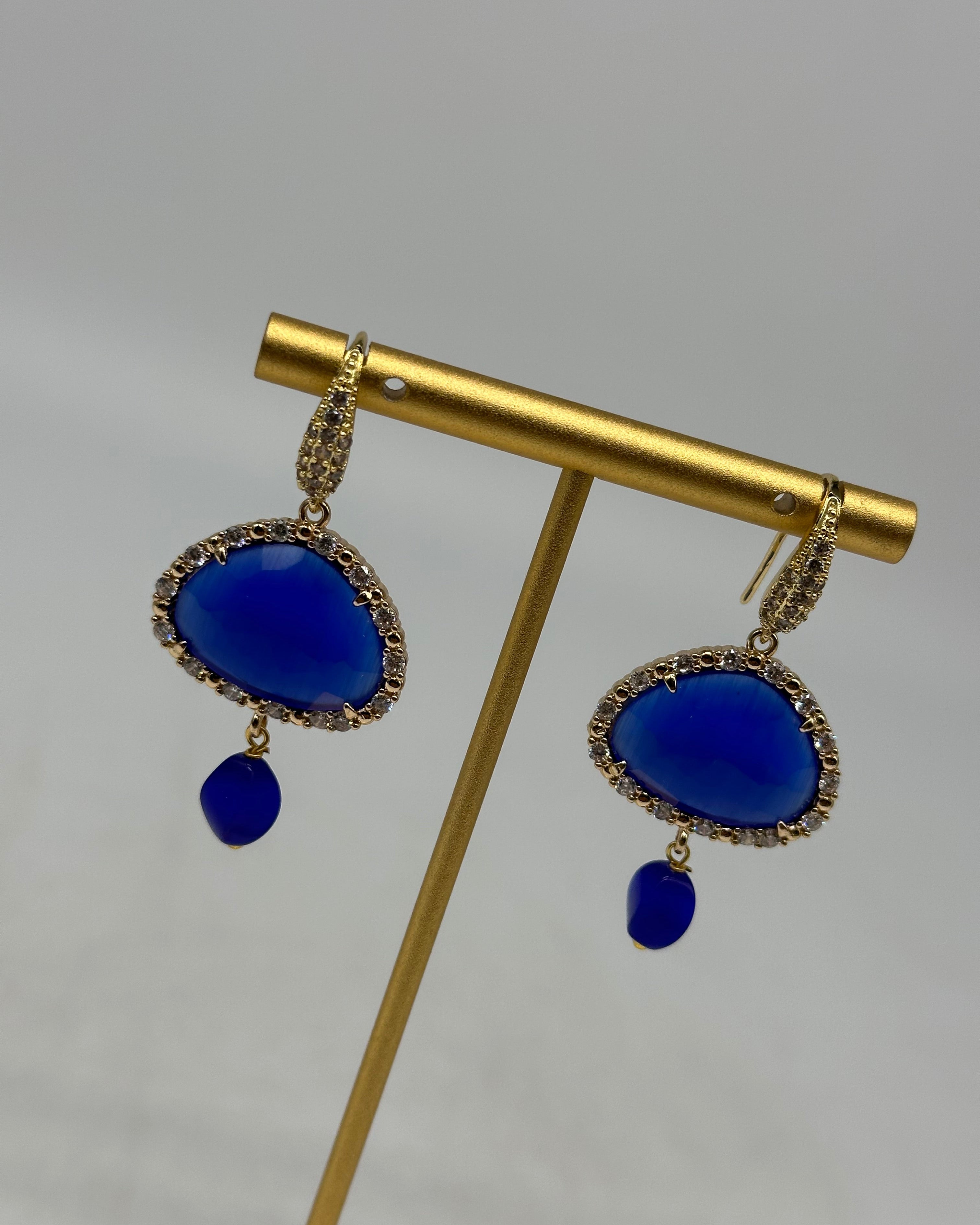 Orecchini Artigianali Smeraldi Blu Pietra e Brillantini - BIJOUX