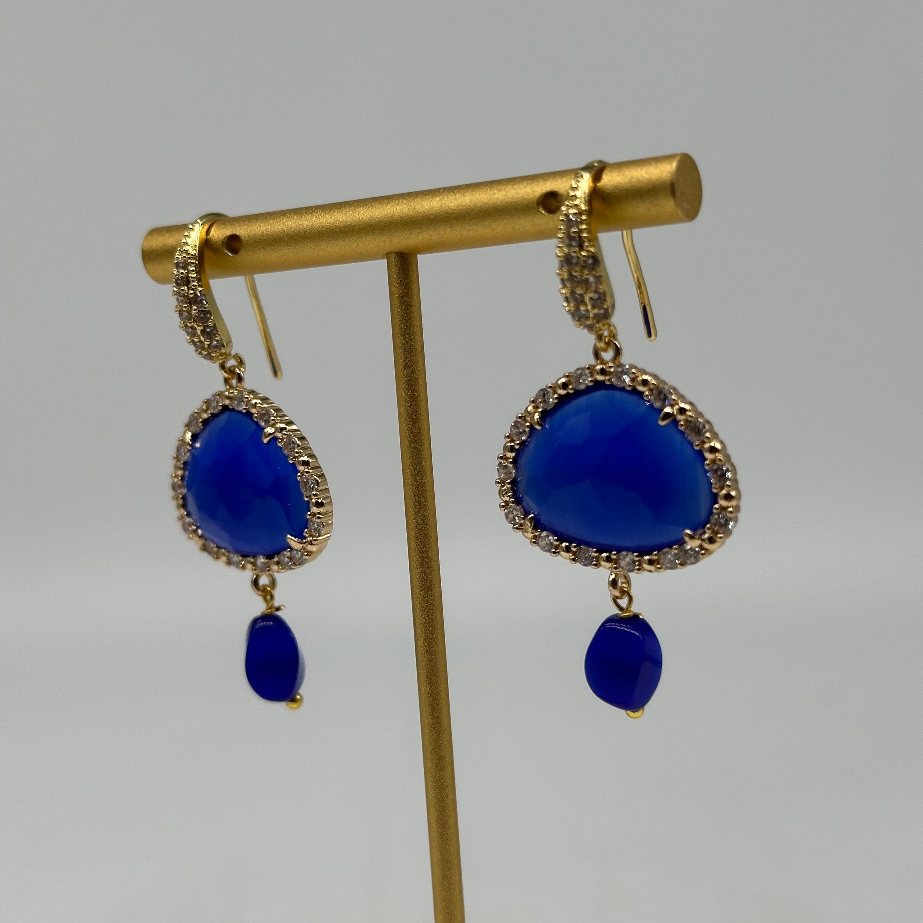 Orecchini Artigianali Smeraldi Blu Pietra e Brillantini - BIJOUX