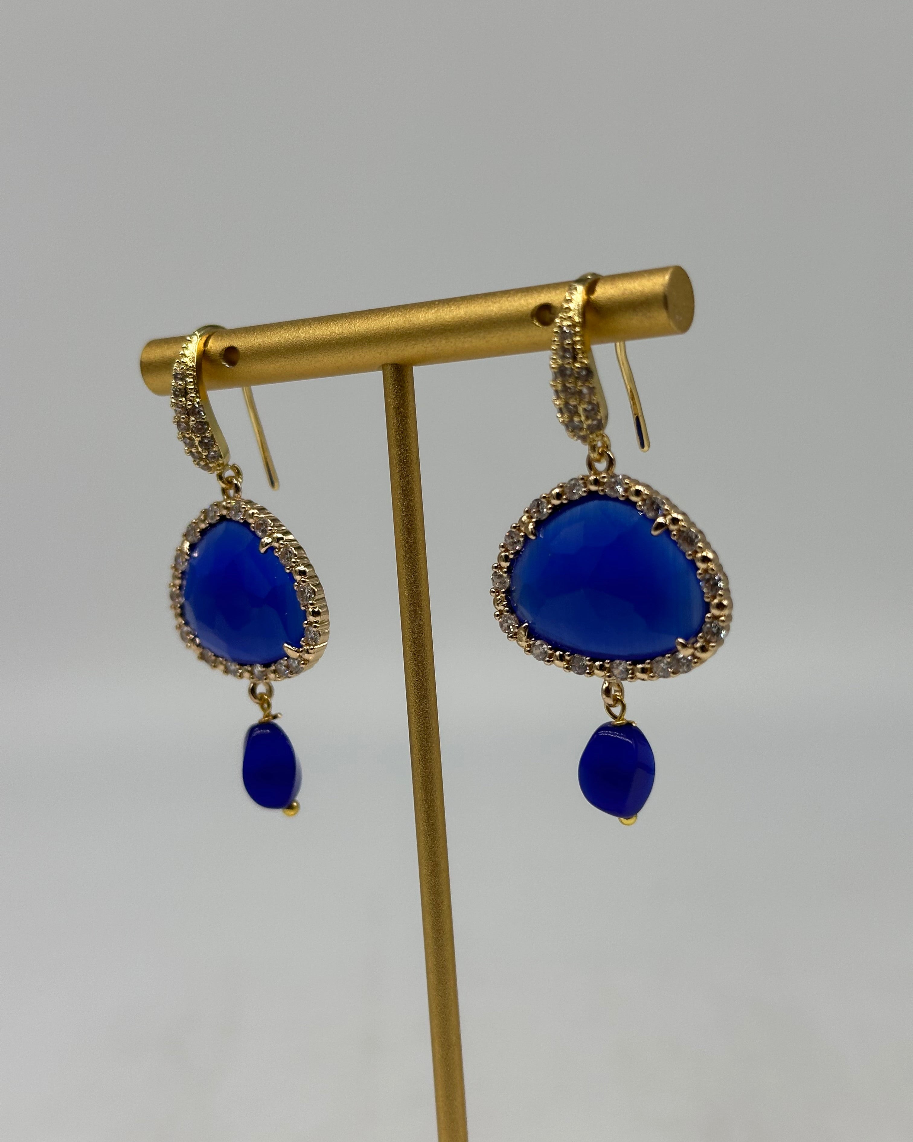 Orecchini Artigianali Smeraldi Blu Pietra e Brillantini - BIJOUX