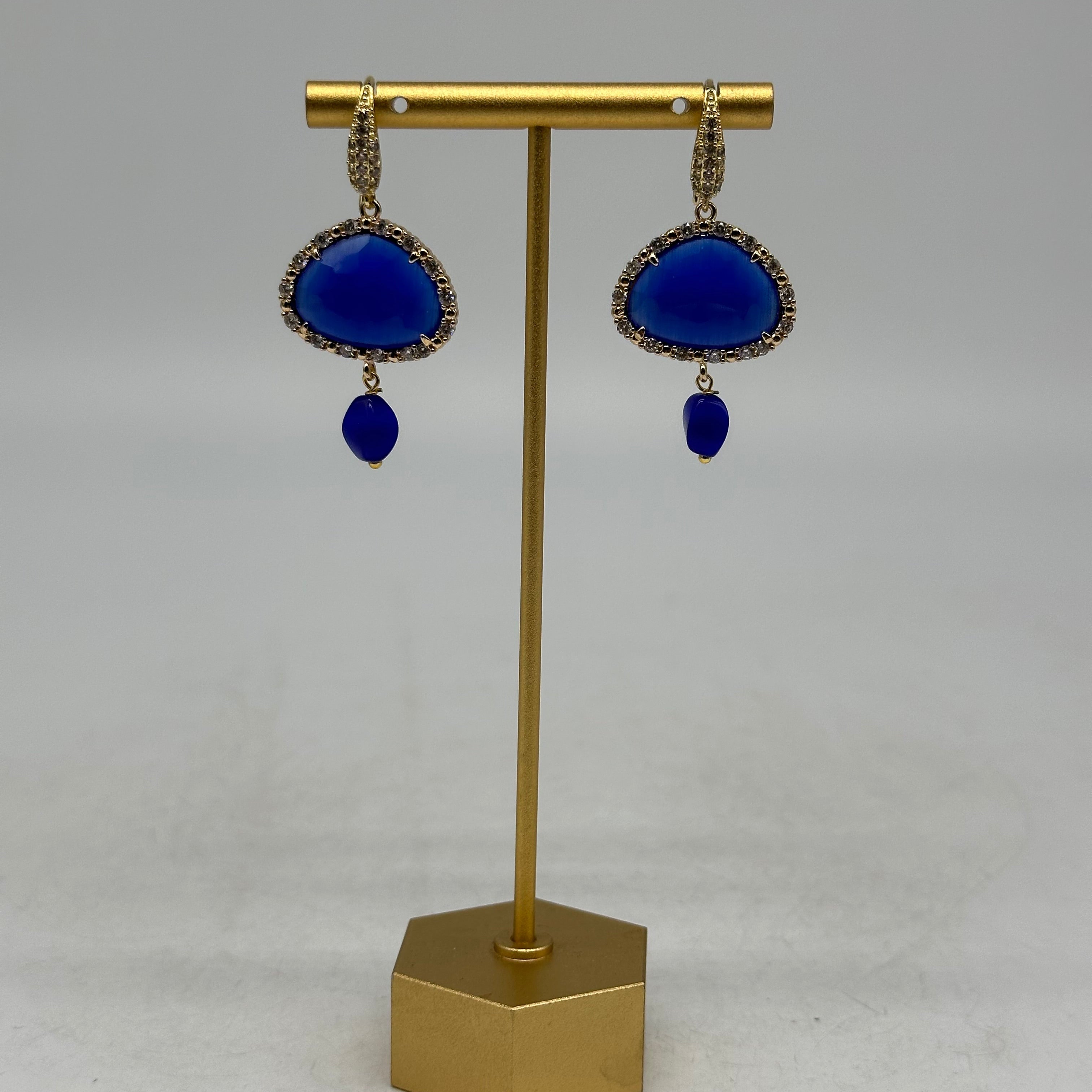 Orecchini Artigianali Smeraldi Blu Pietra e Brillantini - BIJOUX