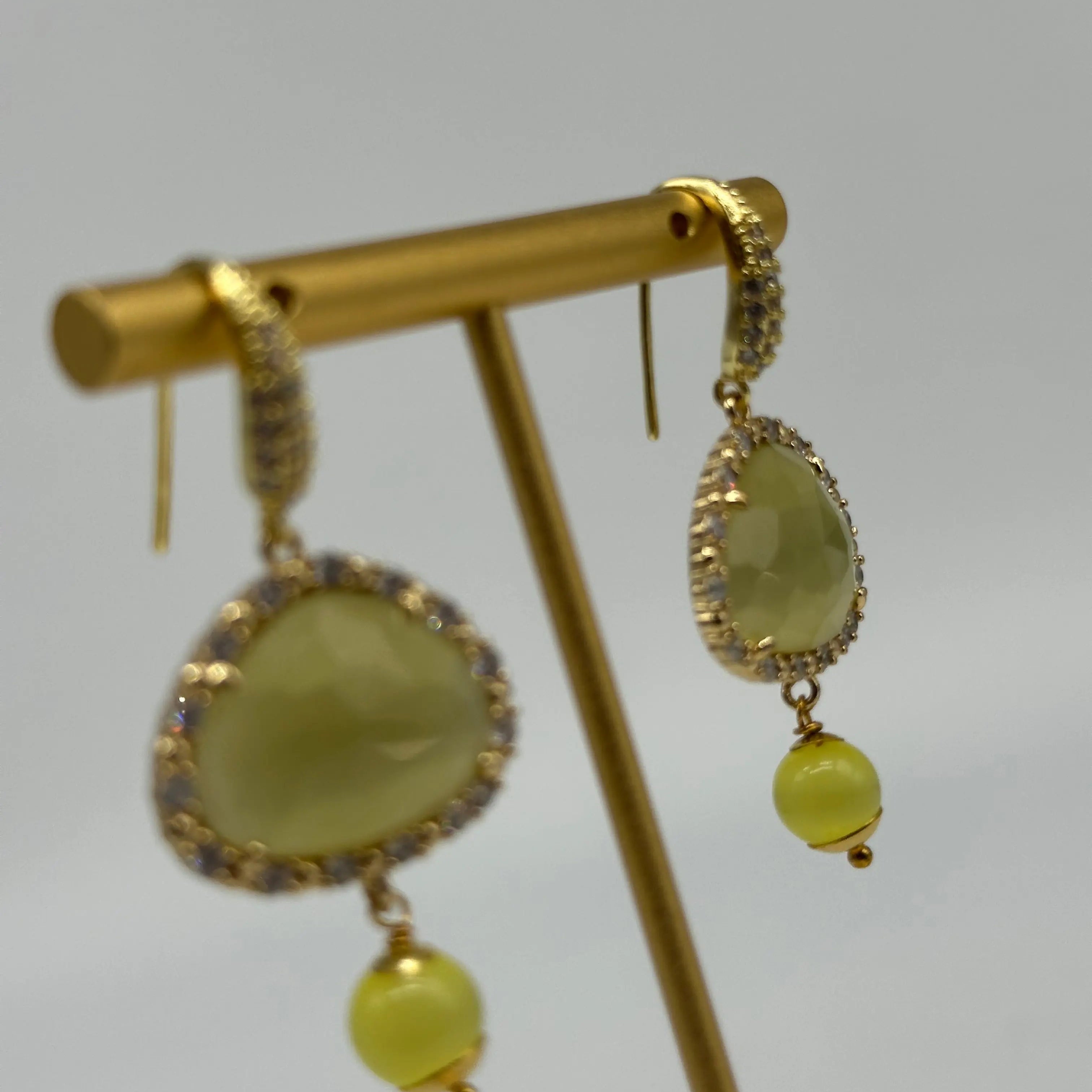 Orecchini Artigianali Smeraldi, Pietra e Brillantini Giallo DD CERAMICHE SICILIANE