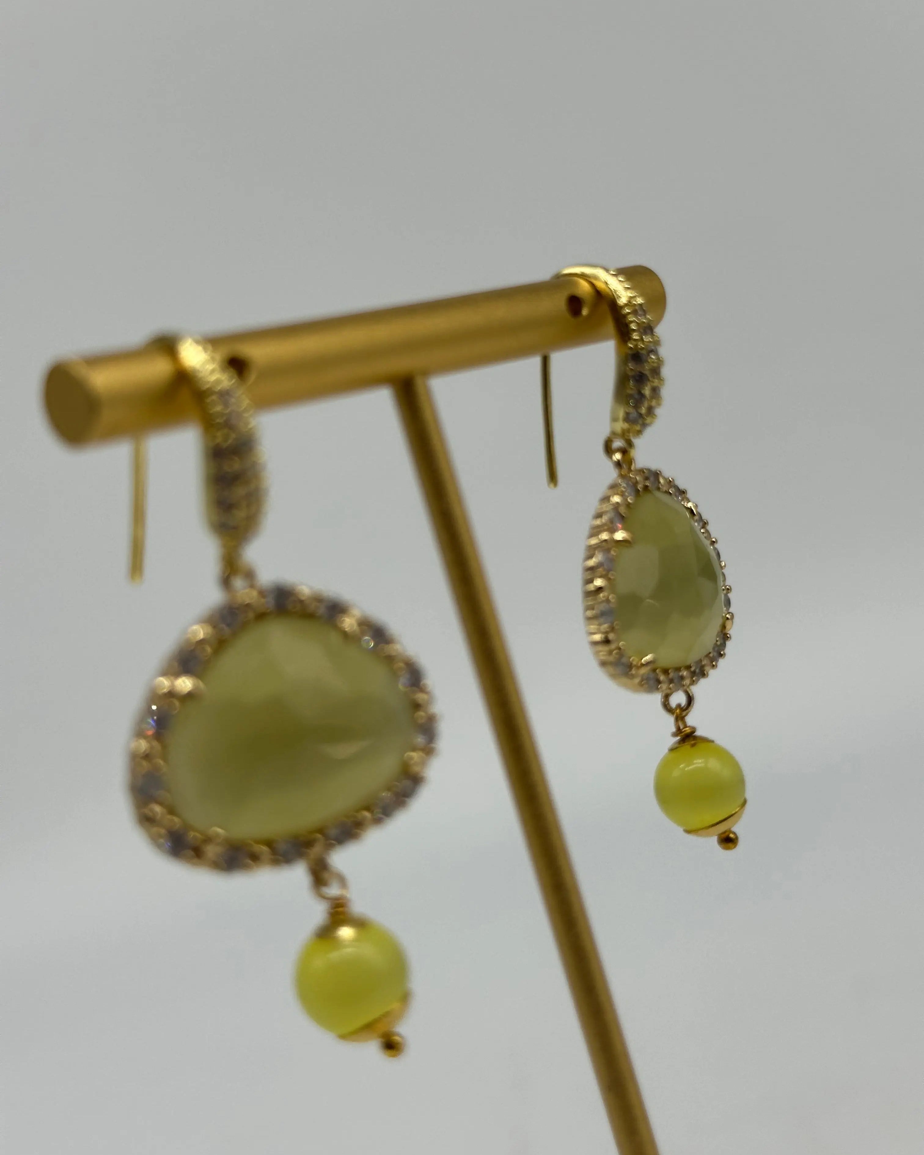 Orecchini Artigianali Smeraldi, Pietra e Brillantini Giallo DD CERAMICHE SICILIANE