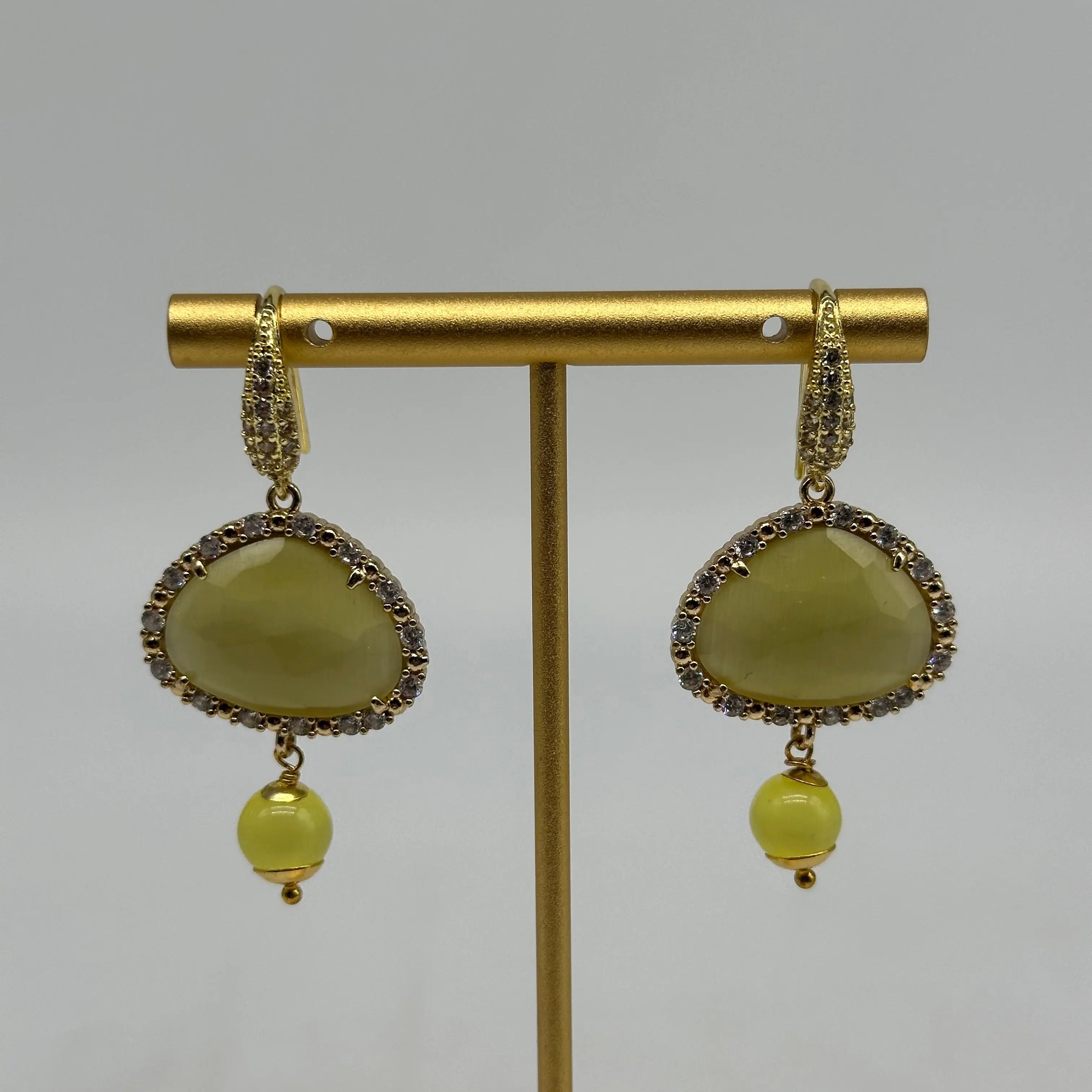 Orecchini Artigianali Smeraldi, Pietra e Brillantini Giallo DD CERAMICHE SICILIANE