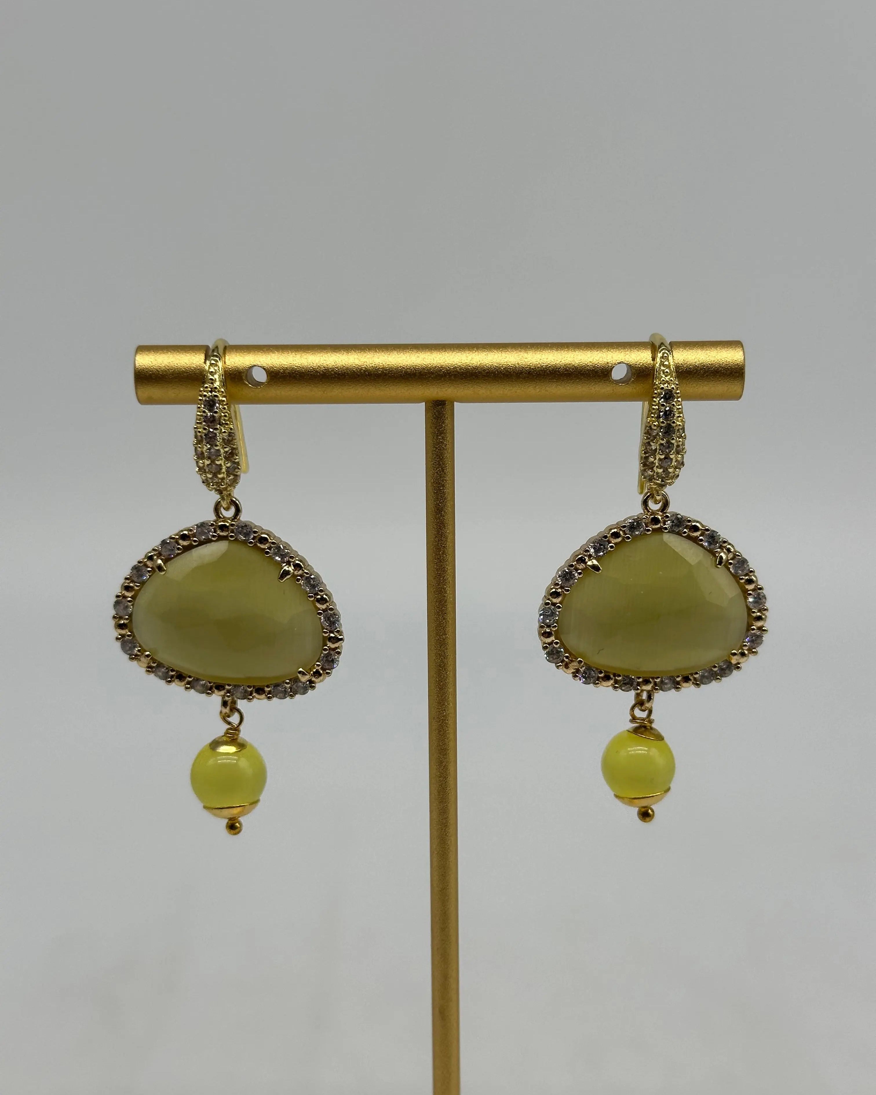 Orecchini Artigianali Smeraldi, Pietra e Brillantini Giallo DD CERAMICHE SICILIANE