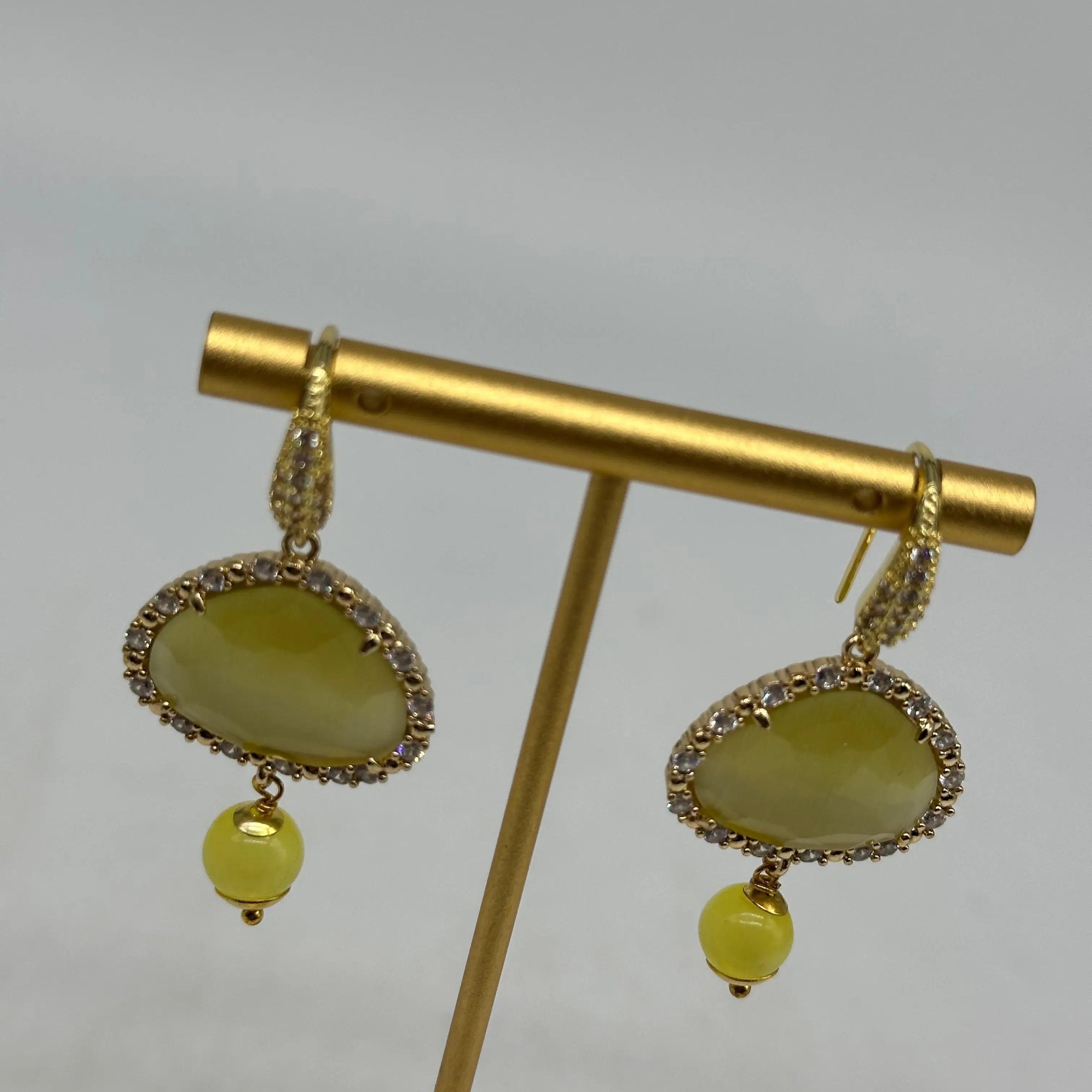 Orecchini Artigianali Smeraldi, Pietra e Brillantini Giallo DD CERAMICHE SICILIANE