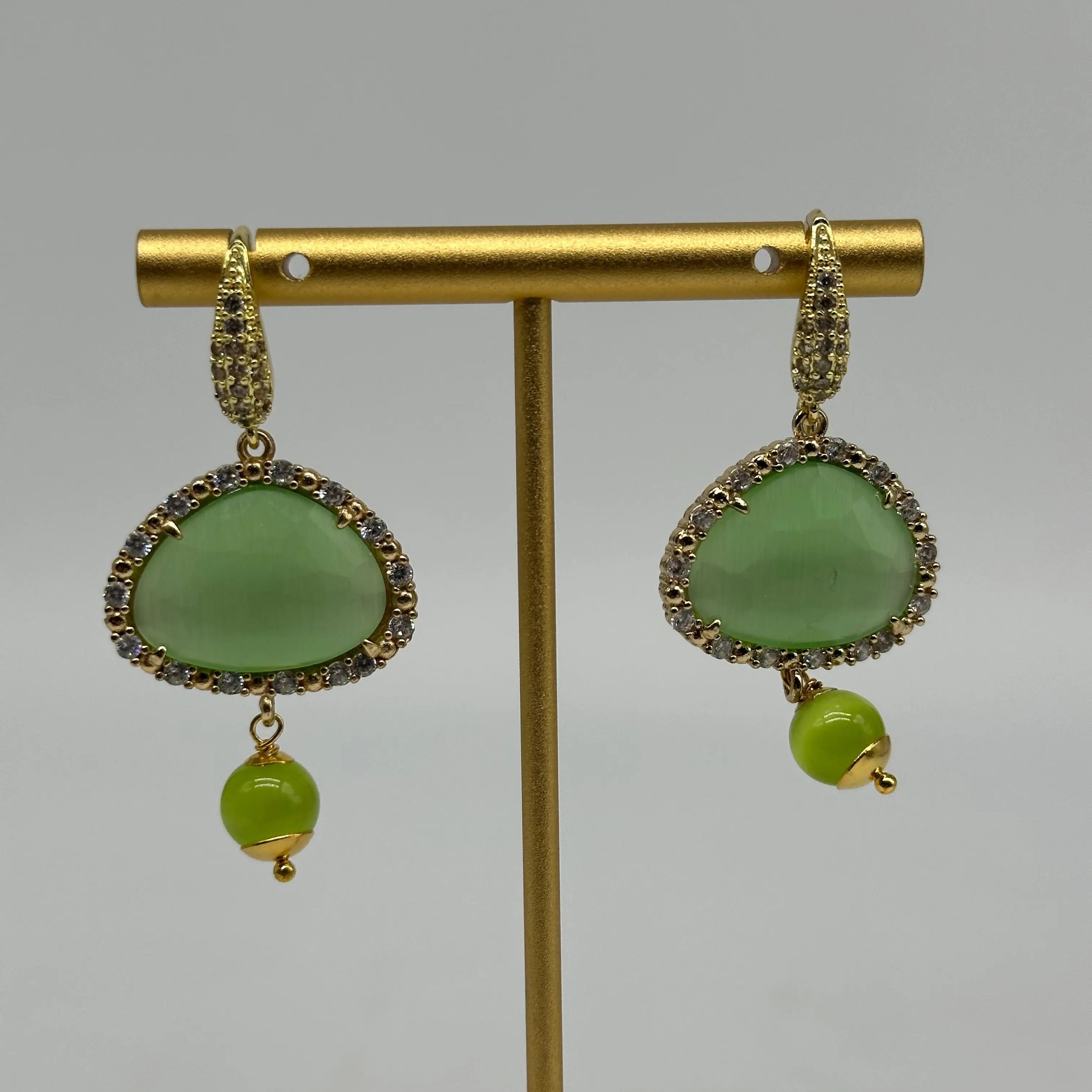 Orecchini Artigianali Smeraldi, Pietra e Brillantini Verde DD CERAMICHE SICILIANE