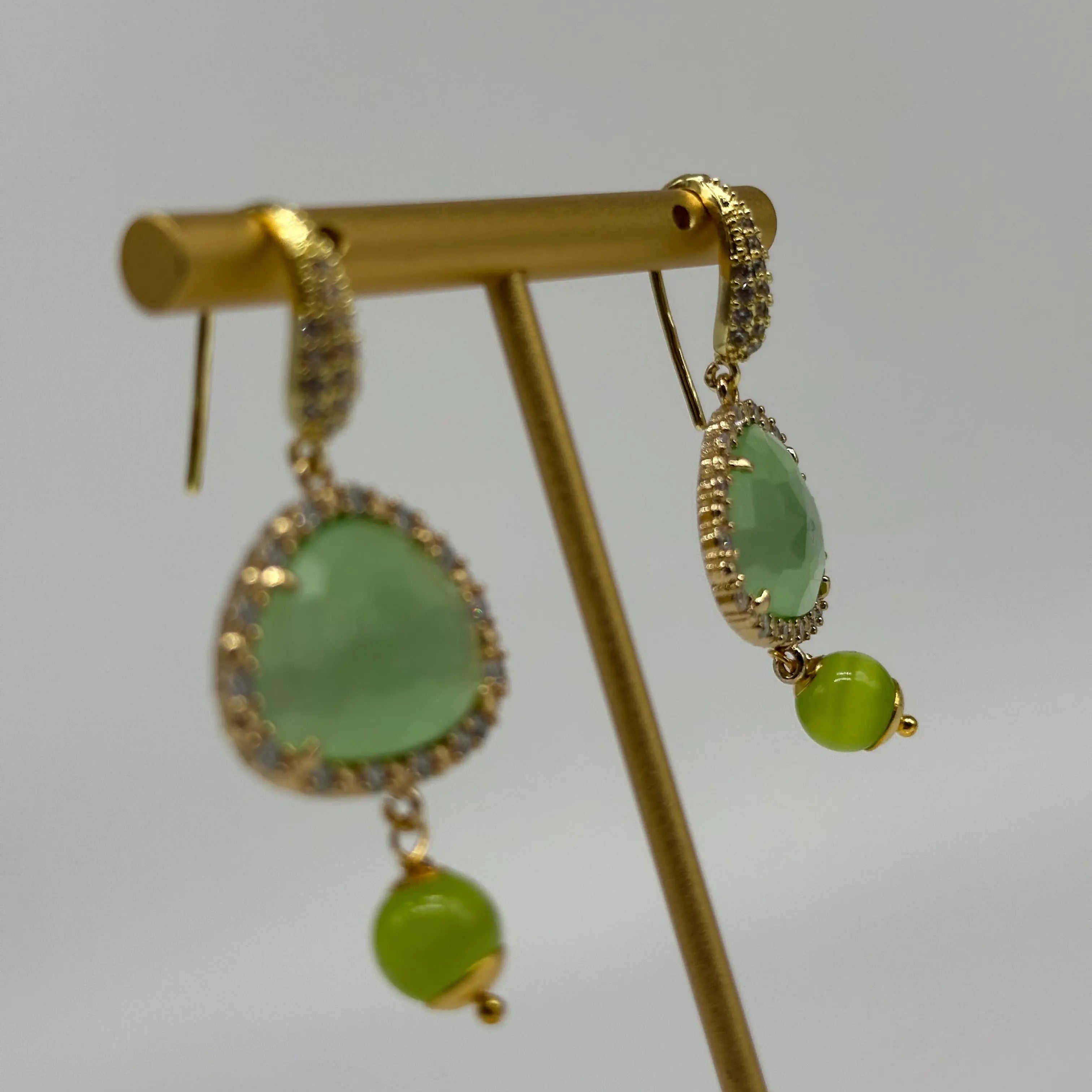 Orecchini Artigianali Smeraldi, Pietra e Brillantini Verde DD CERAMICHE SICILIANE