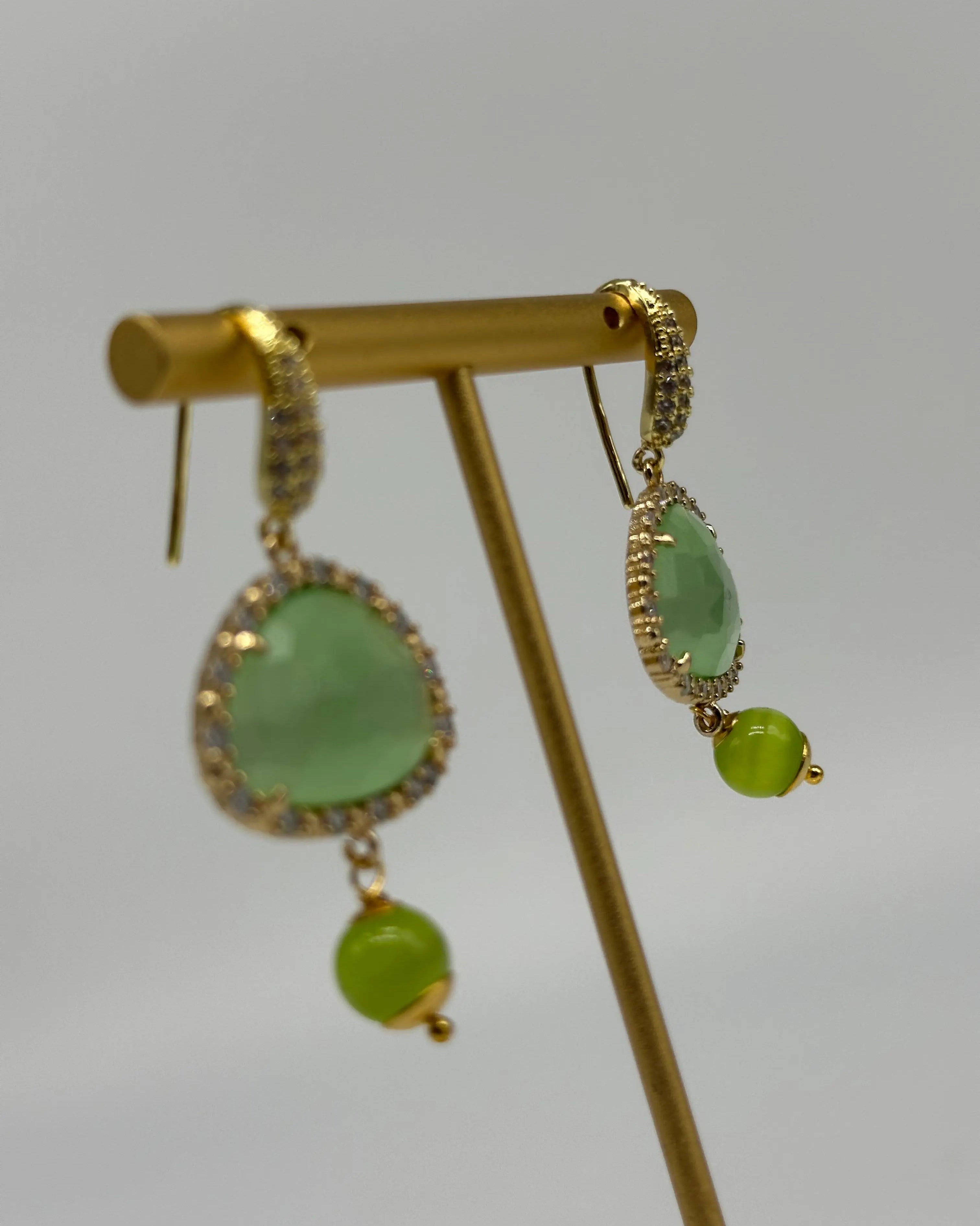 Orecchini Artigianali Smeraldi, Pietra e Brillantini Verde DD CERAMICHE SICILIANE