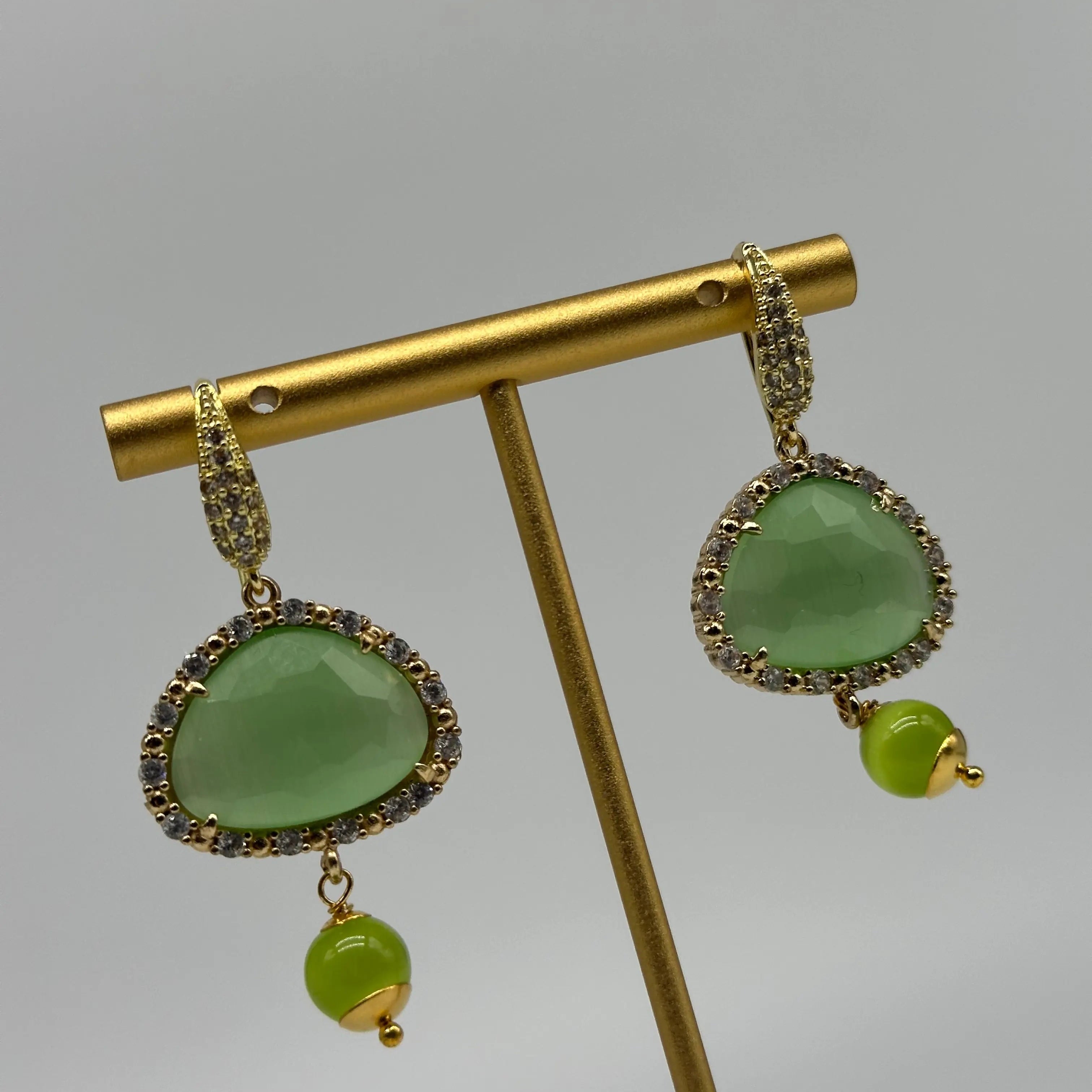 Orecchini Artigianali Smeraldi, Pietra e Brillantini Verde DD CERAMICHE SICILIANE