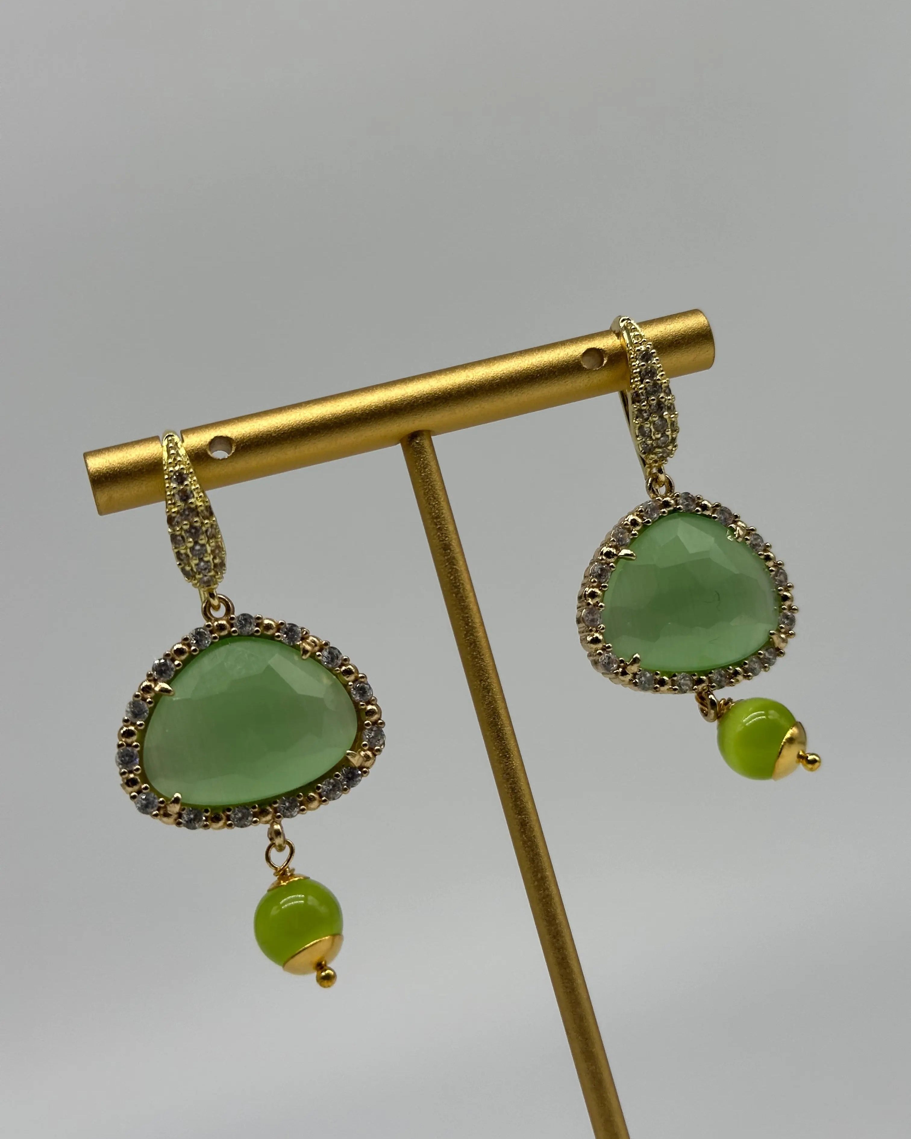 Orecchini Artigianali Smeraldi, Pietra e Brillantini Verde DD CERAMICHE SICILIANE