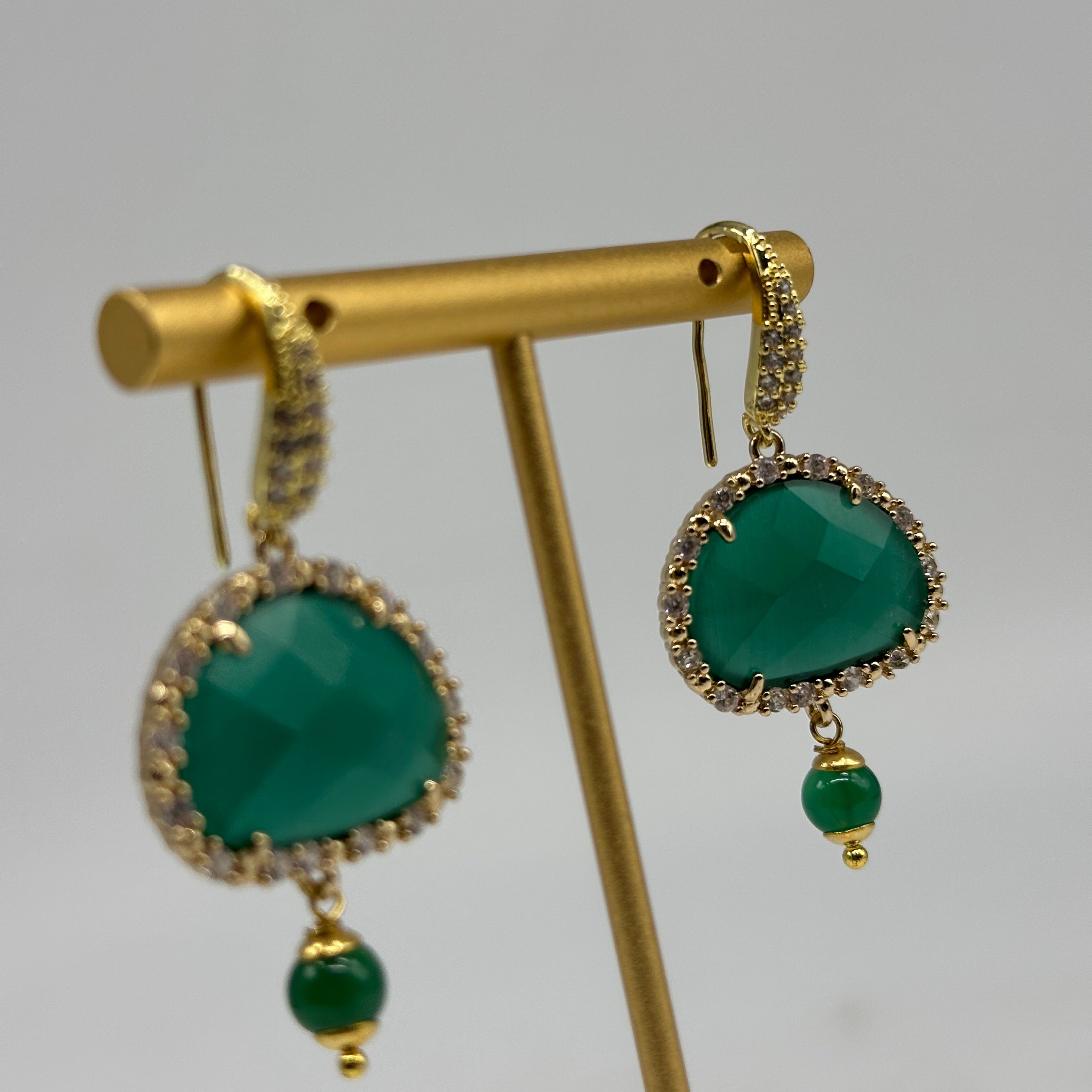 Orecchini Artigianali Smeraldi Verde Scuro Pietra e Brillantini - ORECCHINI