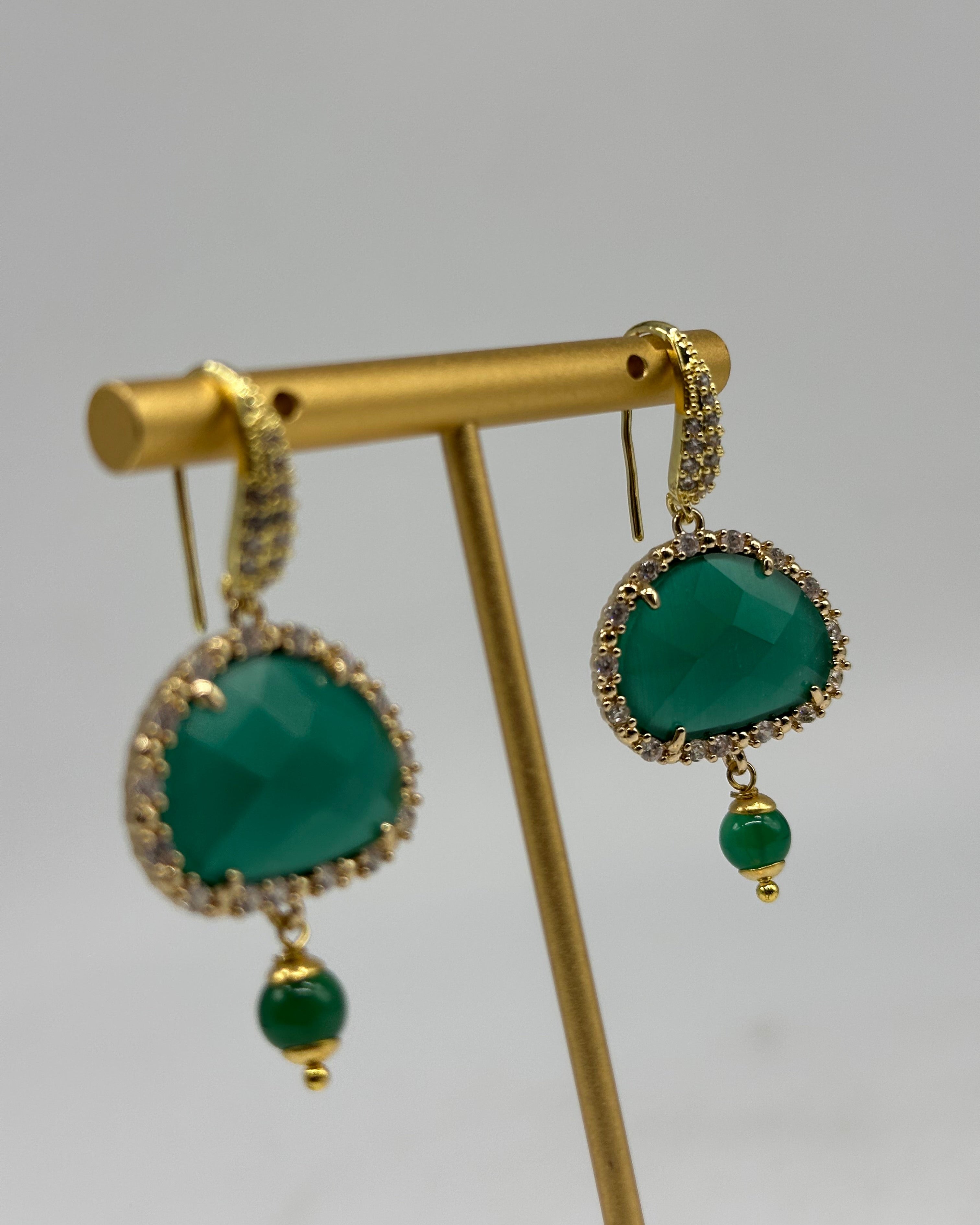 Orecchini Artigianali Smeraldi Verde Scuro Pietra e Brillantini - ORECCHINI
