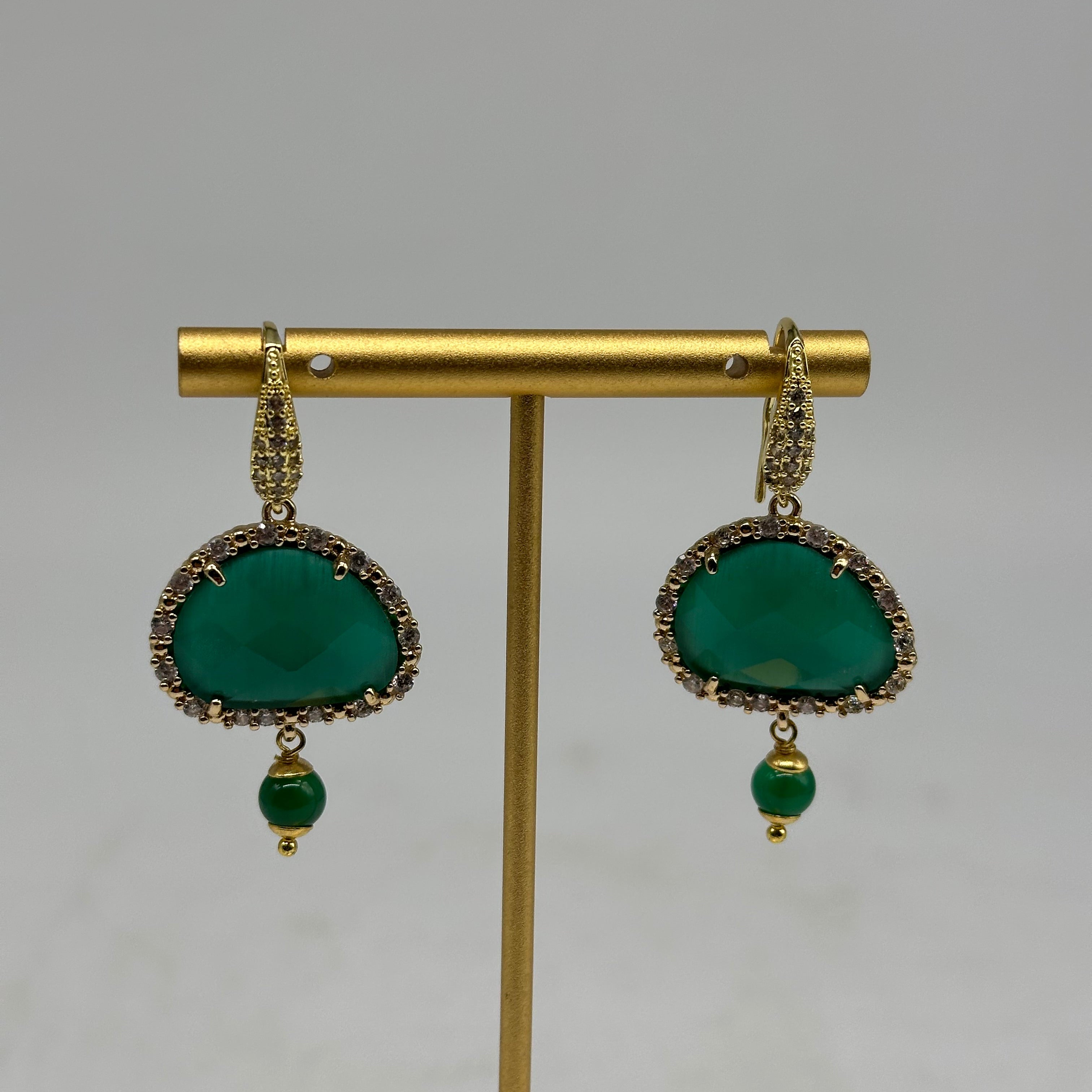 Orecchini Artigianali Smeraldi Verde Scuro Pietra e Brillantini - ORECCHINI