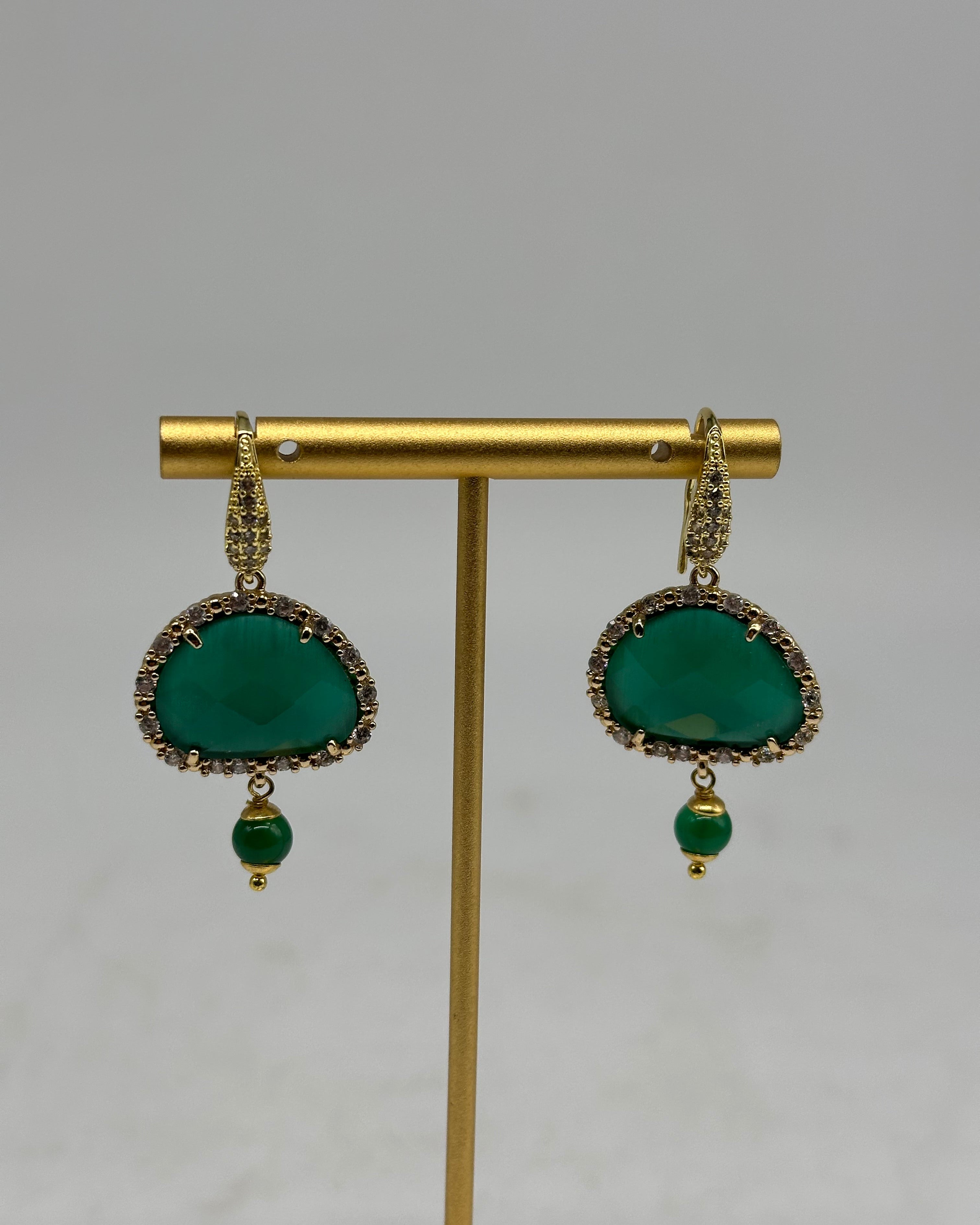 Orecchini Artigianali Smeraldi Verde Scuro Pietra e Brillantini - ORECCHINI