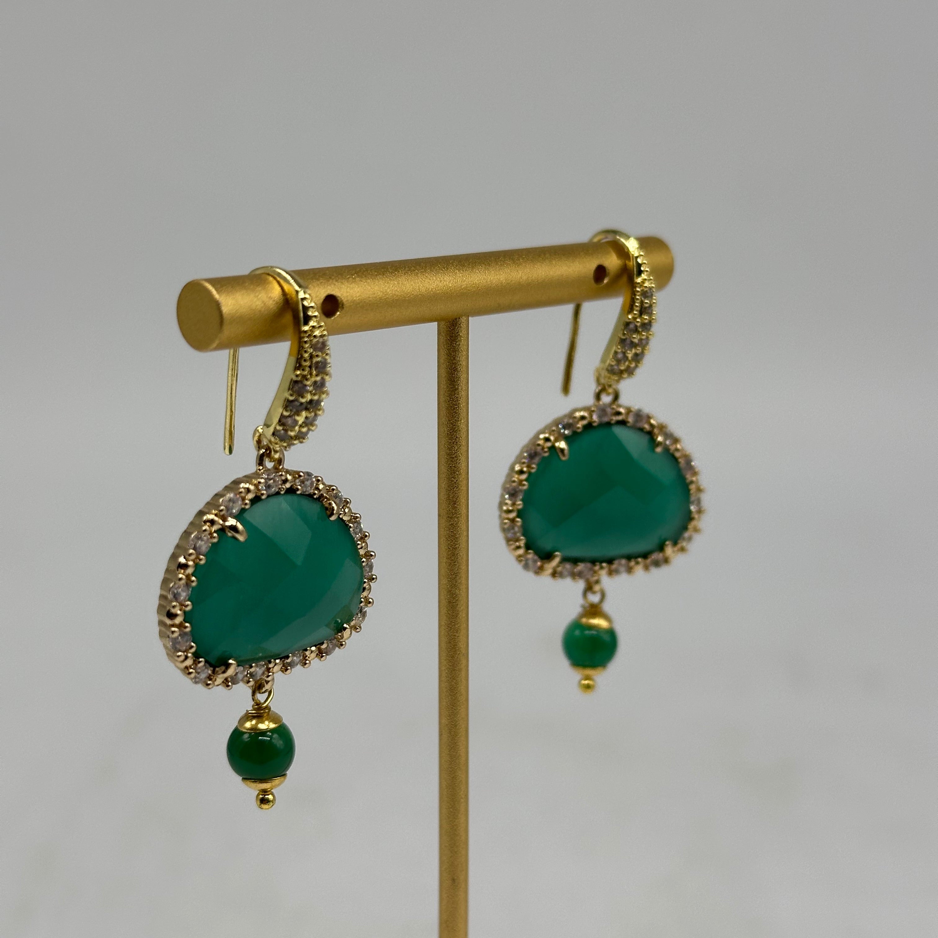 Orecchini Artigianali Smeraldi Verde Scuro Pietra e Brillantini - ORECCHINI