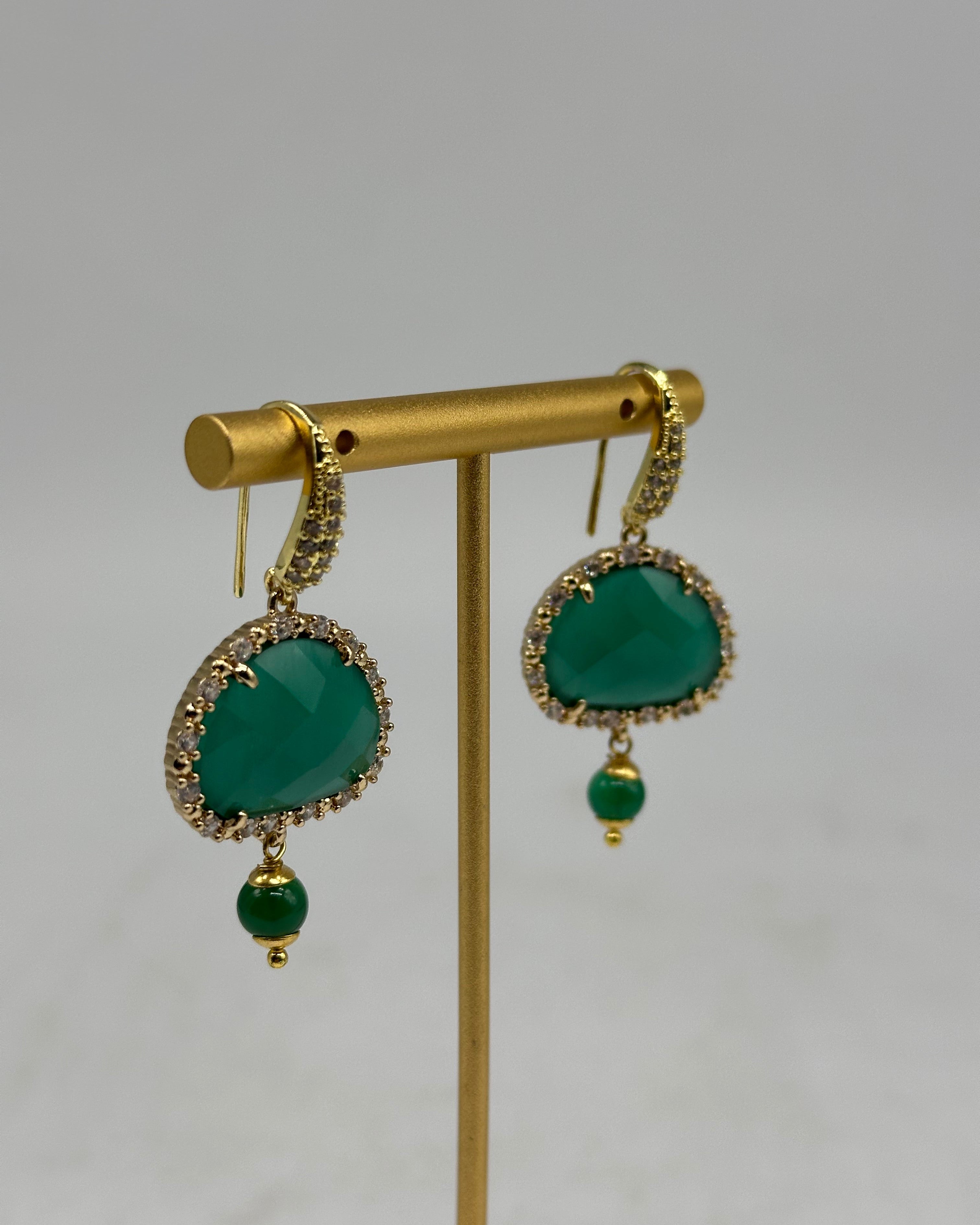 Orecchini Artigianali Smeraldi Verde Scuro Pietra e Brillantini - ORECCHINI