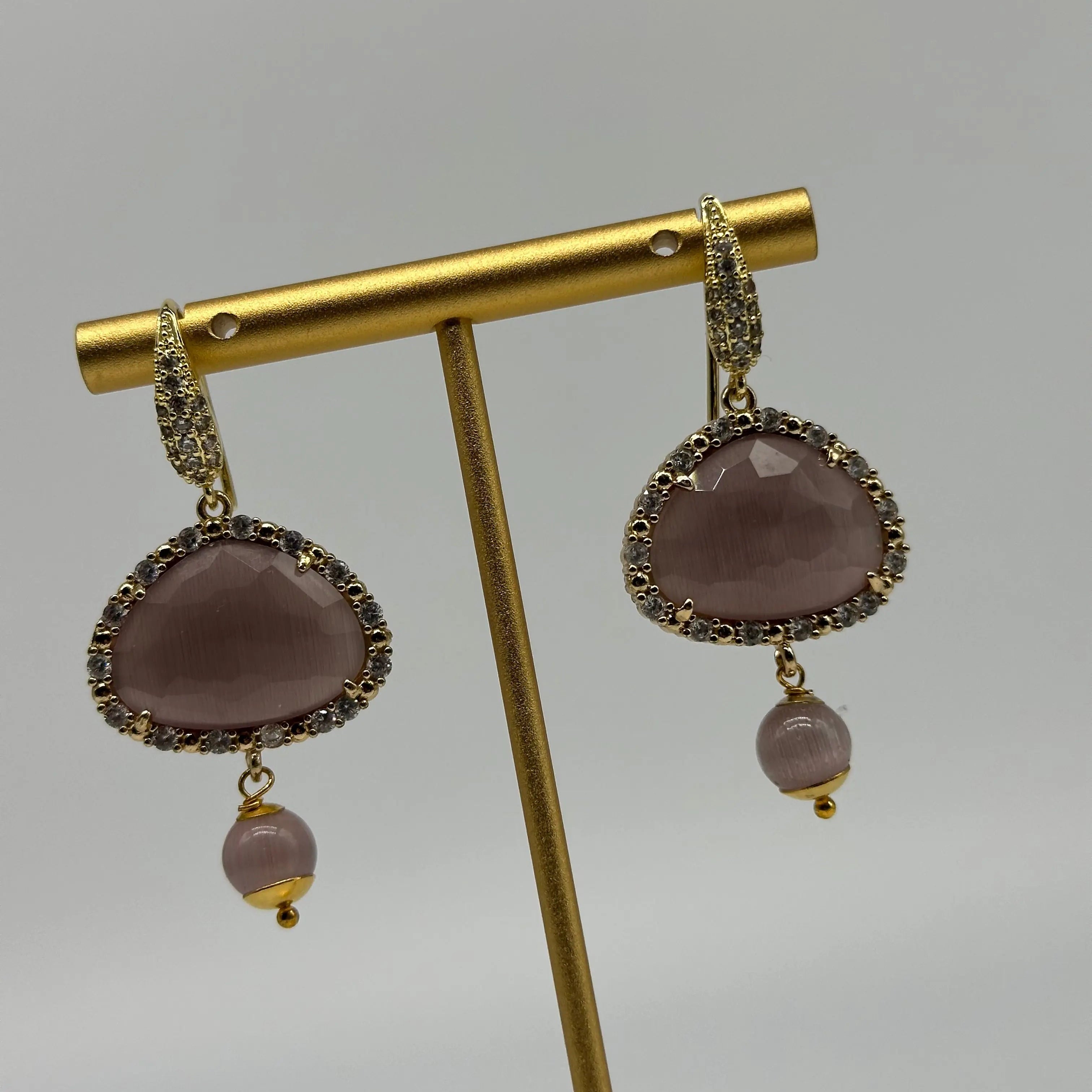 Orecchini Artigianali Smeraldi, Pietra e Brillantini Viola DD CERAMICHE SICILIANE