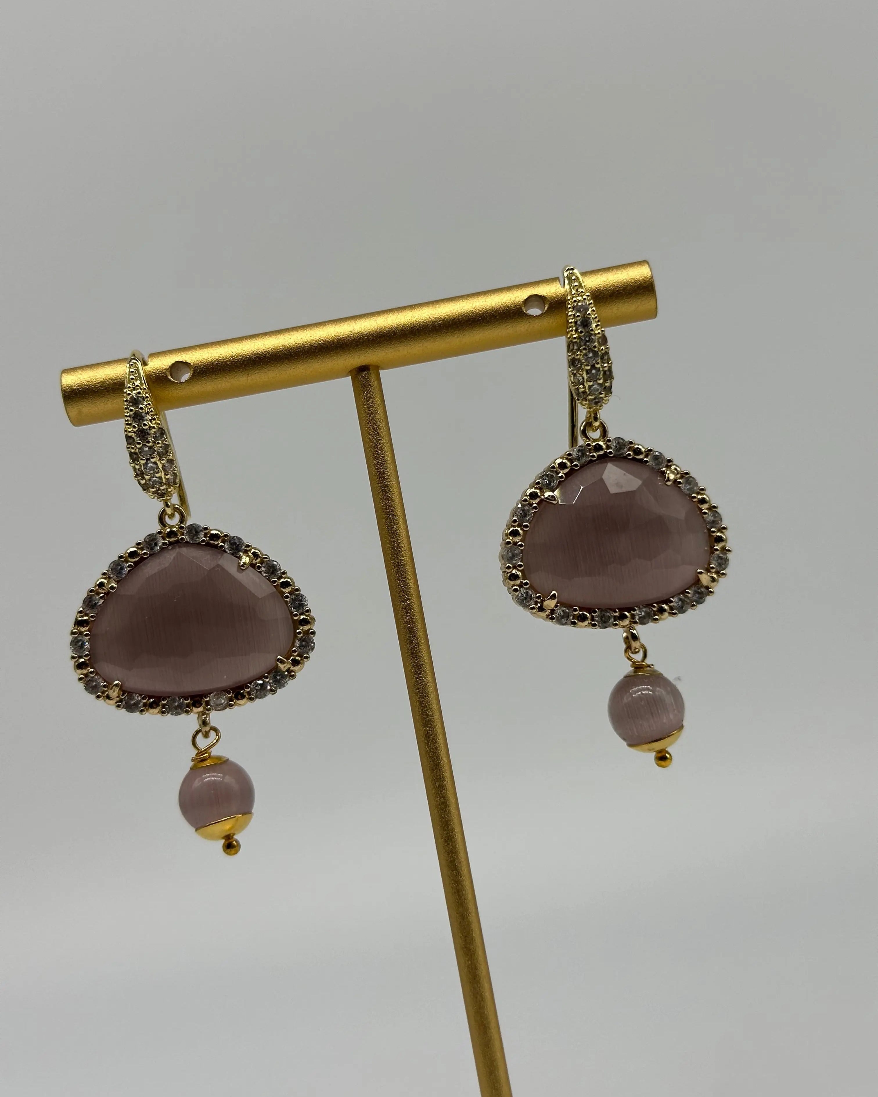 Orecchini Artigianali Smeraldi, Pietra e Brillantini Viola DD CERAMICHE SICILIANE